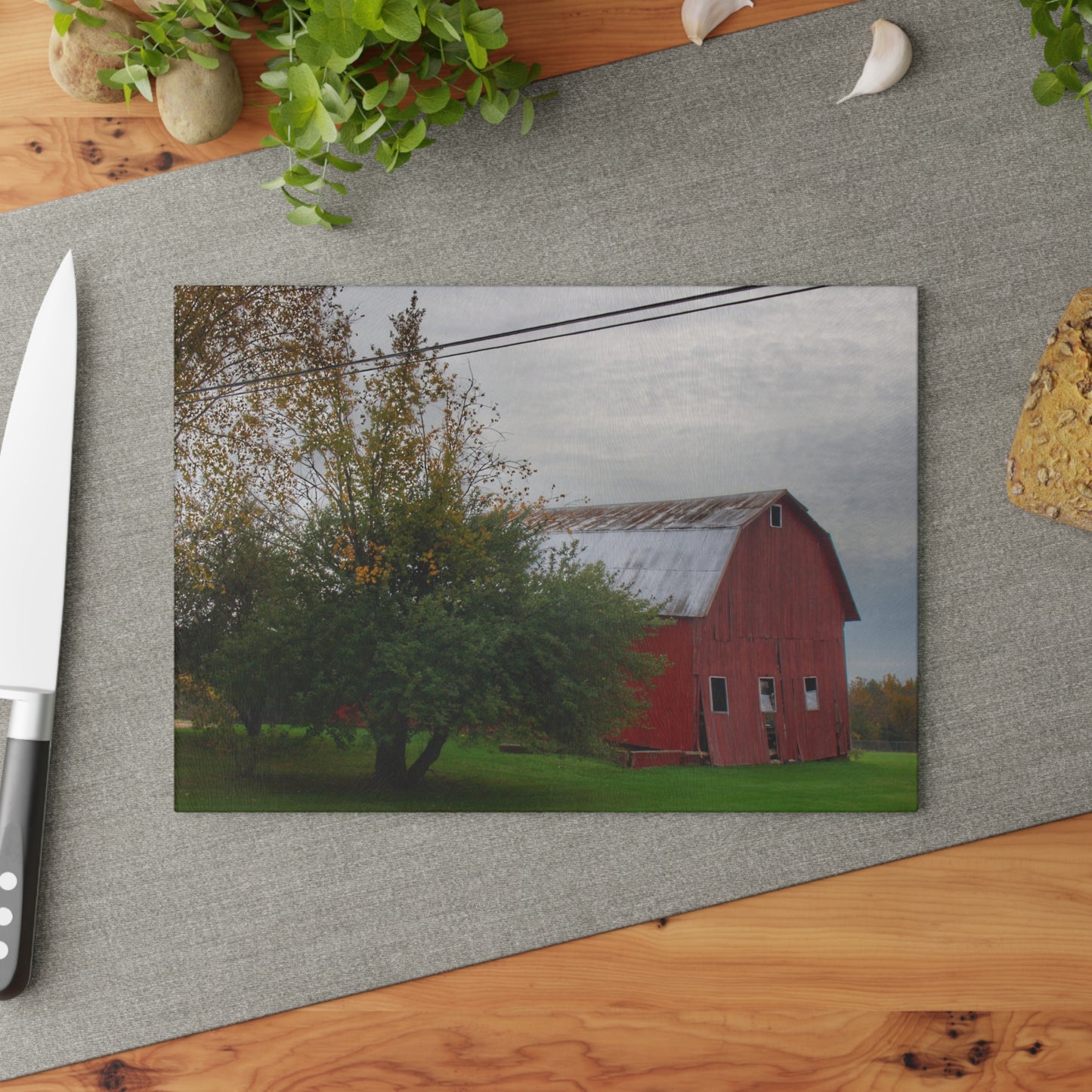 U R There Photography Perry Road Tilted Red Rustic Farmhouse Tempered-Glass Cutting Board