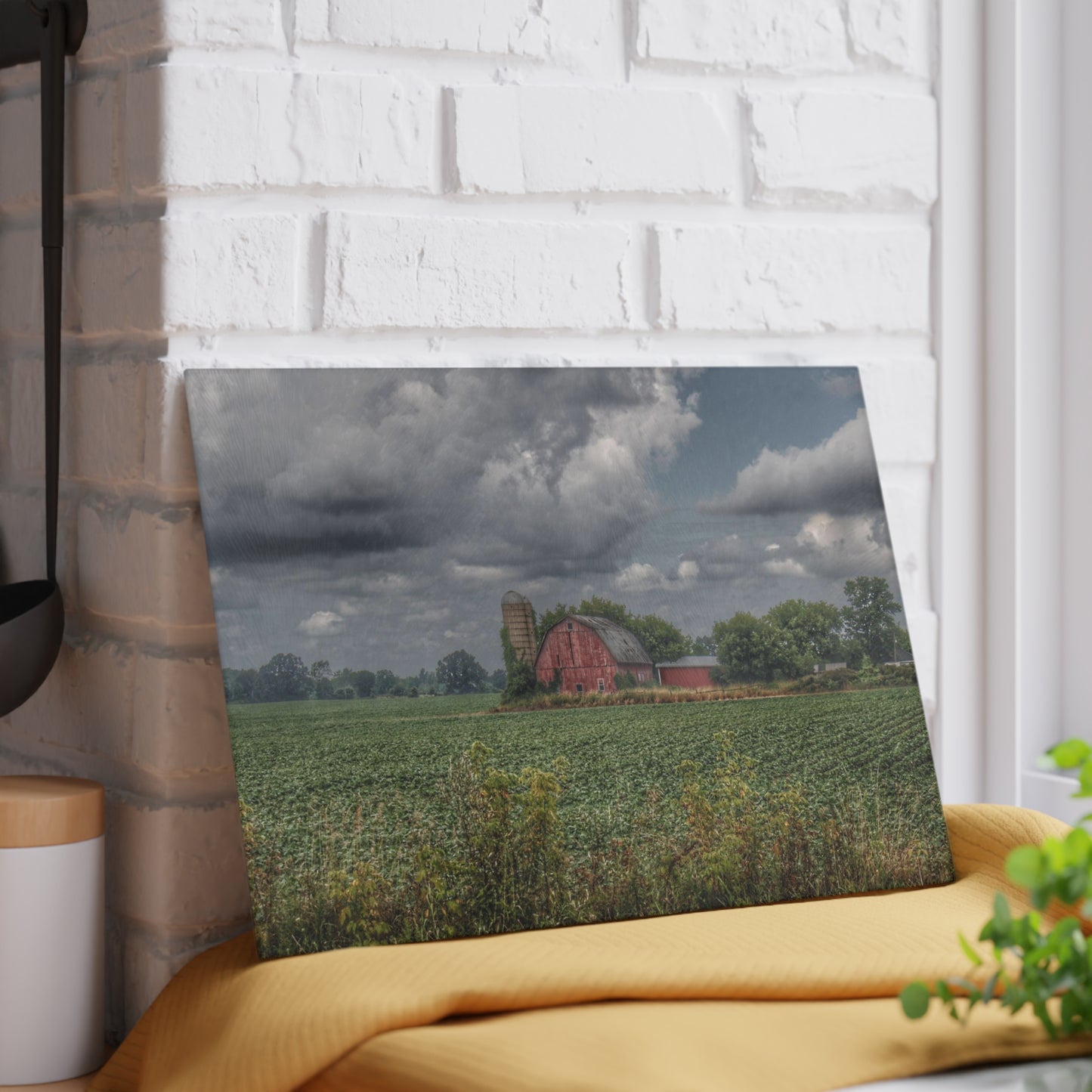 U R There Photography Church Road Red Rustic Farmhouse Tempered-Glass Cutting Board