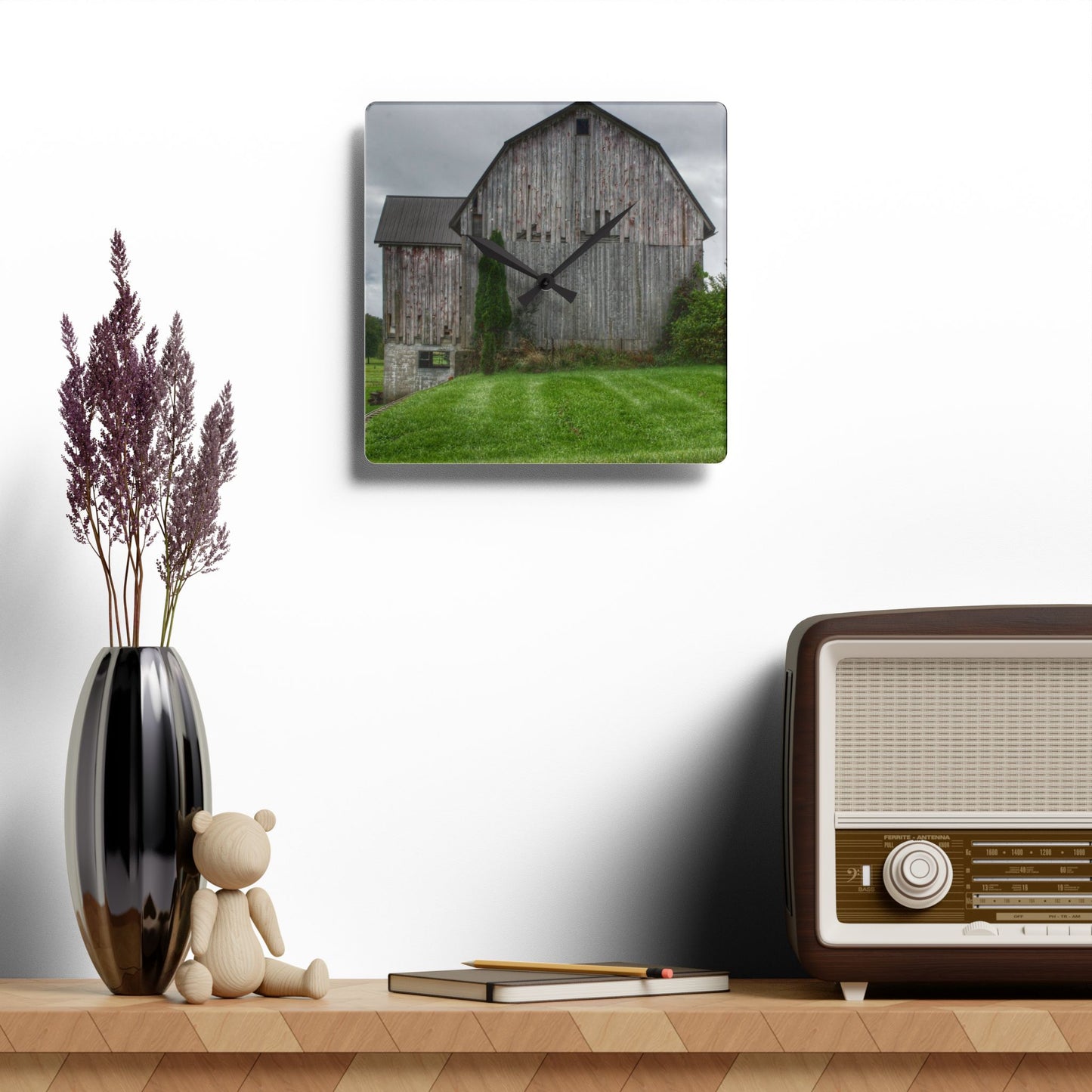 U R There Photography Dequindre Road Grey III Rustic Farmhouse Acrylic Analog Wall Clock