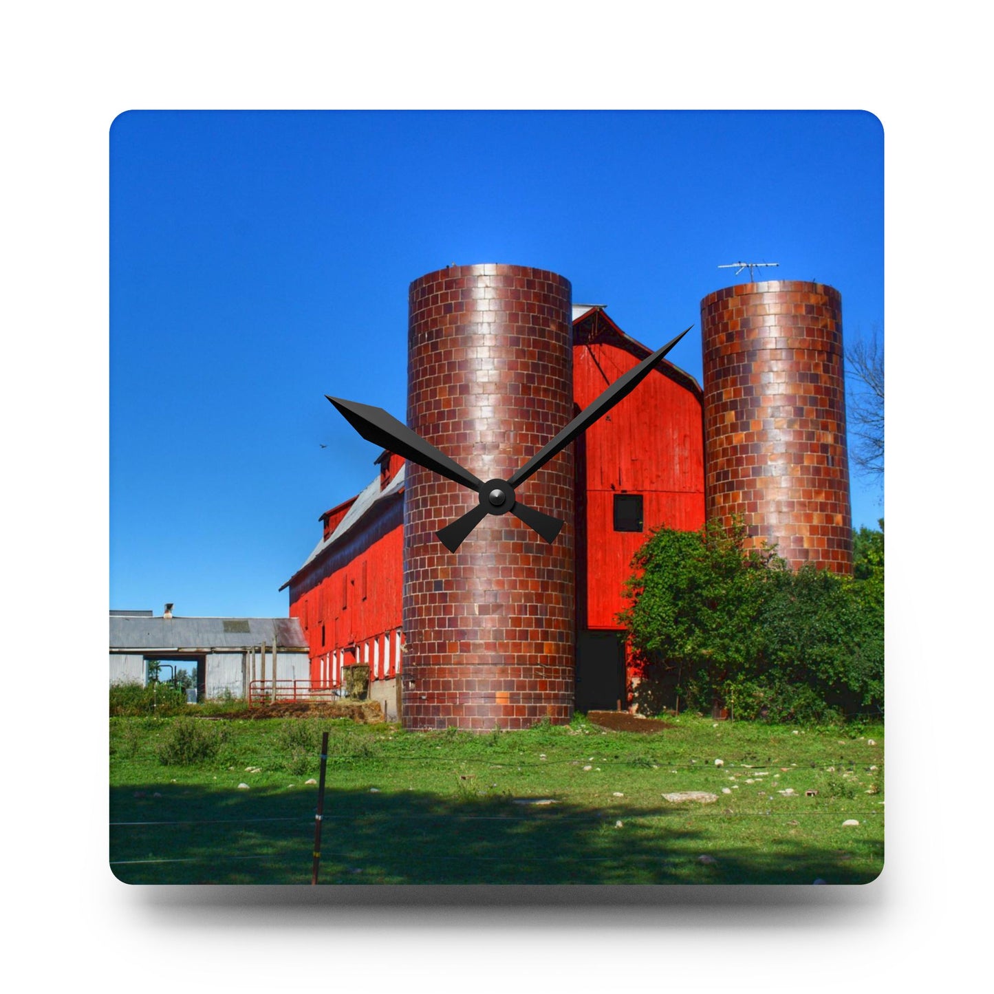 U R There Photography Baldwin Red I Rustic Farmhouse Acrylic Analog Wall Clock