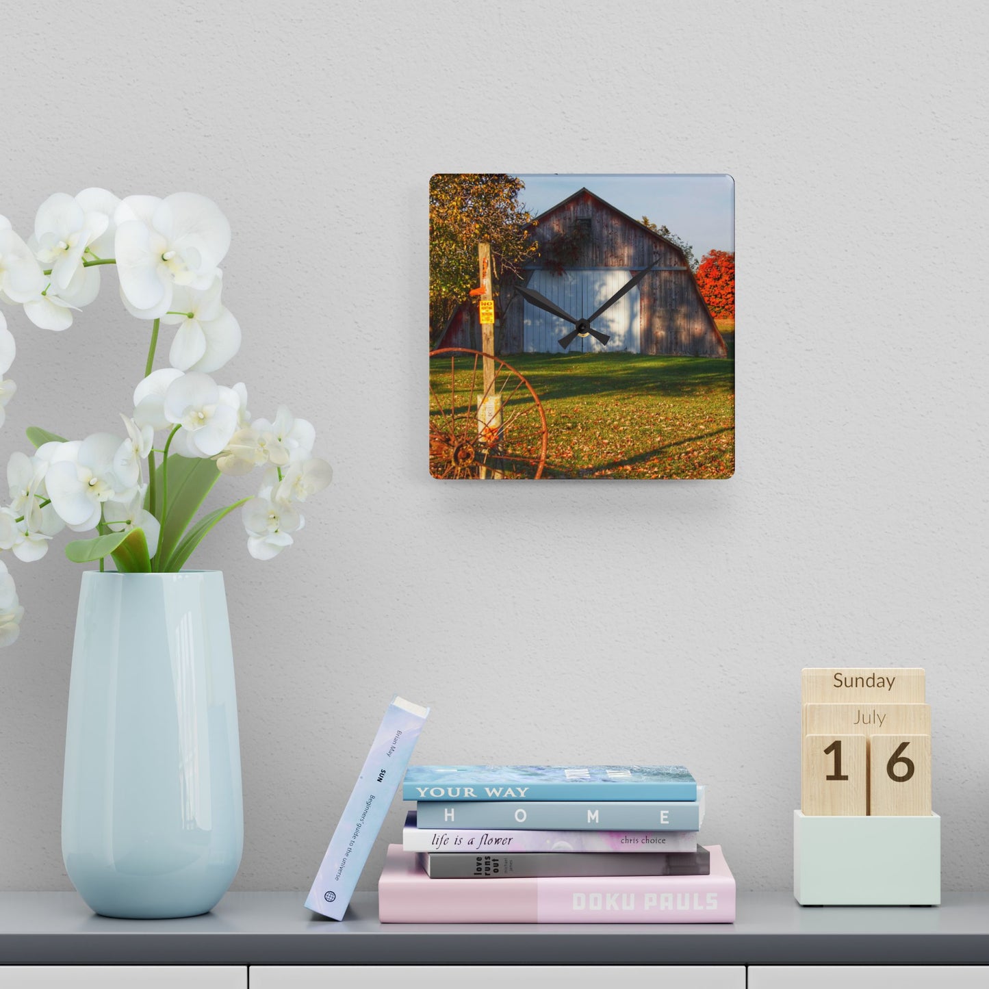 U R There Photography Cade Road Quonset Rustic Farmhouse Acrylic Analog Wall Clock
