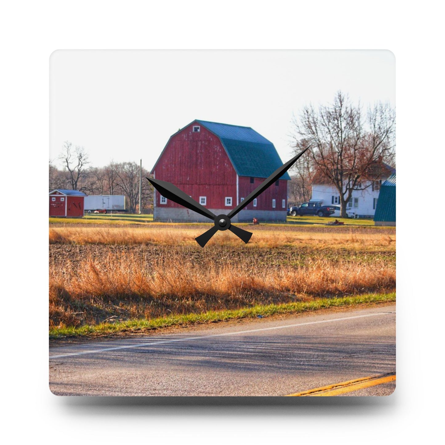 U R There Photography Baldwin Barn Brothers II Rustic Farmhouse Acrylic Analog Wall Clock