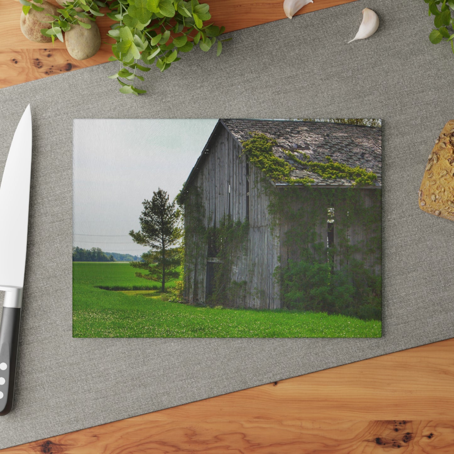 U R There Photography Caro Road Twin Grey I Rustic Farmhouse Tempered-Glass Cutting Board