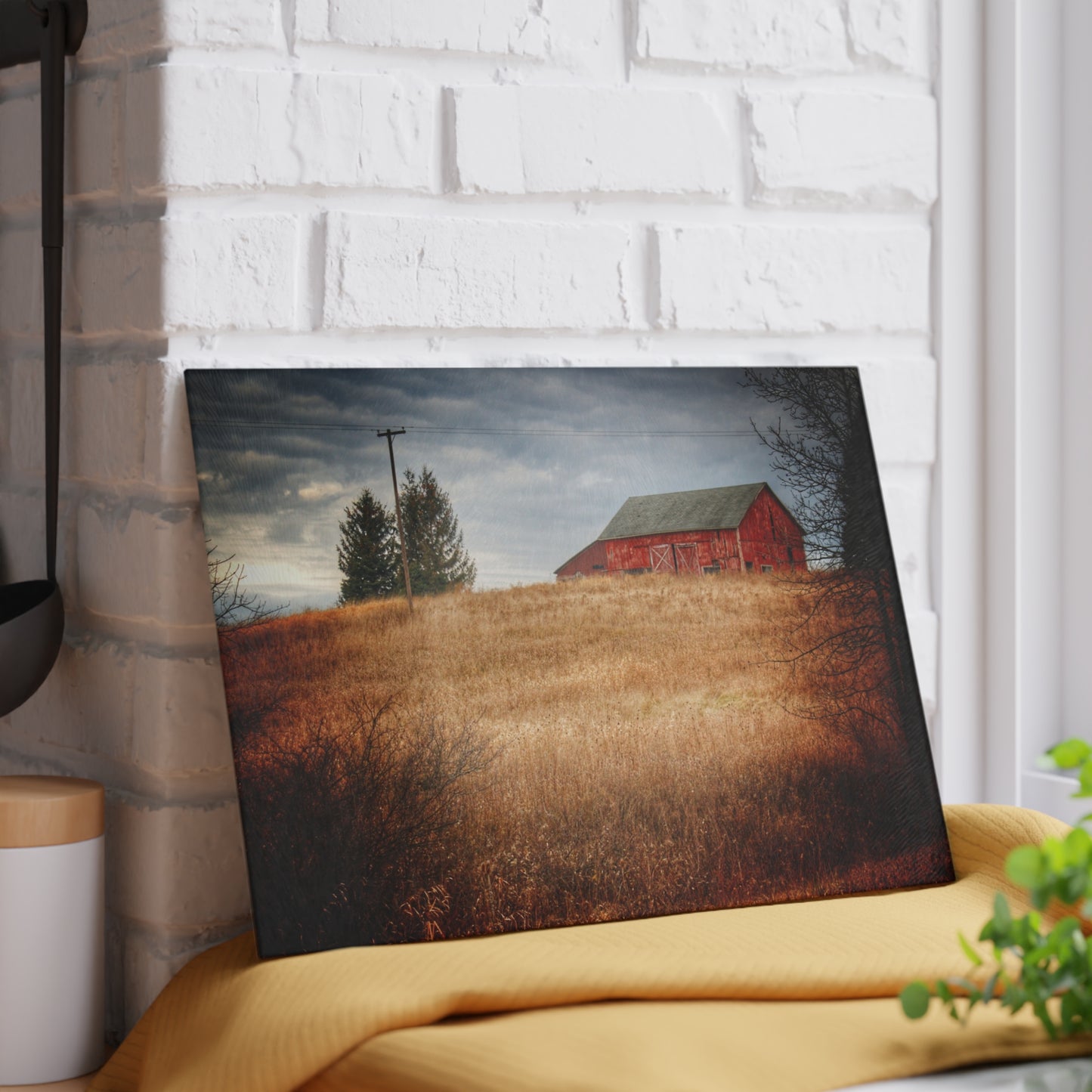 U R There Photography Grey Road Hillside Red II Rustic Farmhouse Tempered-Glass Cutting Board