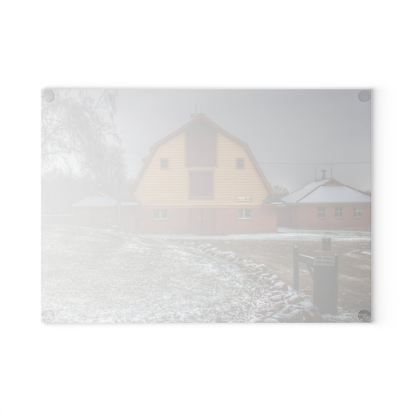 U R There Photography Yellow Barn of Bordman Rustic Farmhouse Tempered-Glass Cutting Board