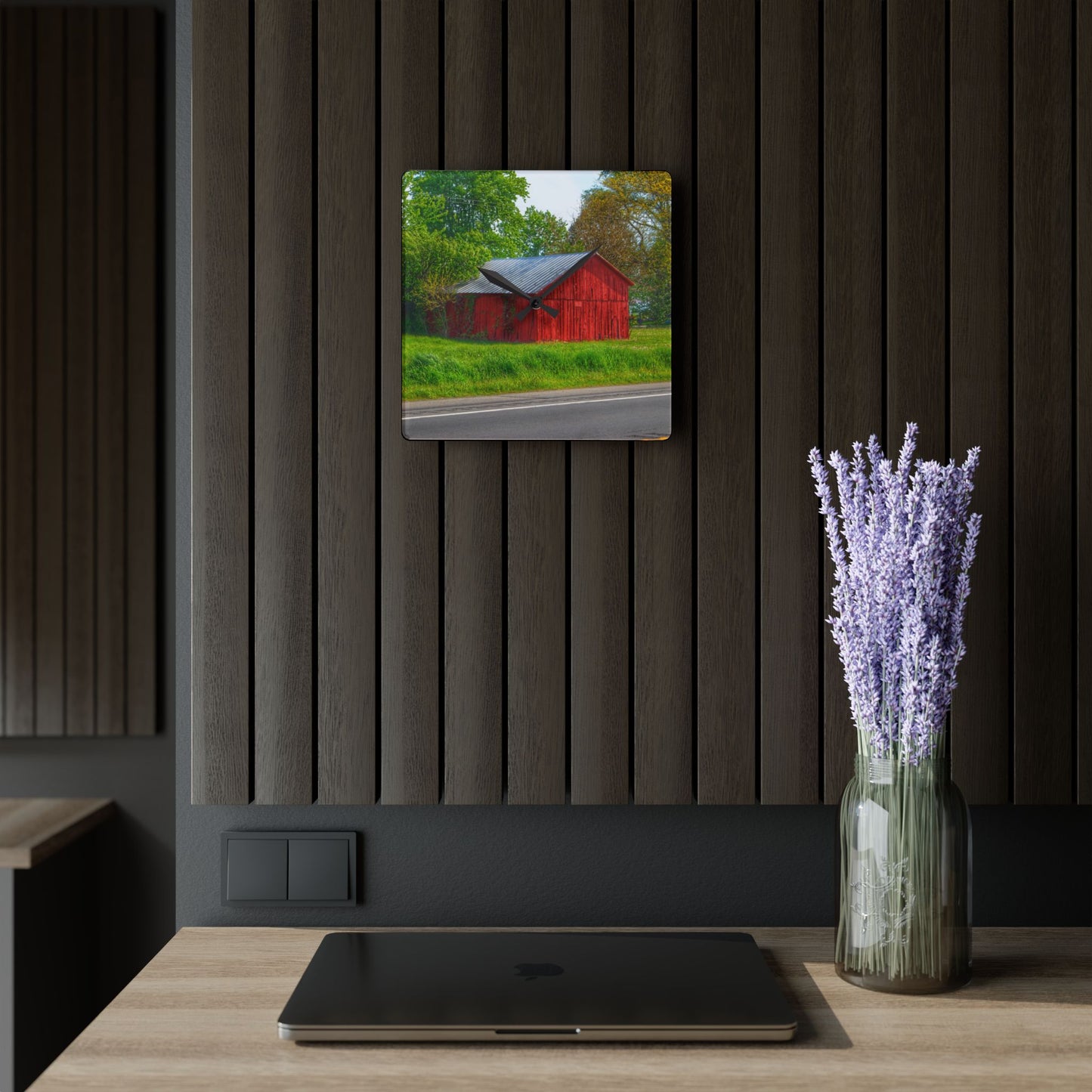 U R There Photography M-25 Little Red Rustic Farmhouse Acrylic Analog Wall Clock