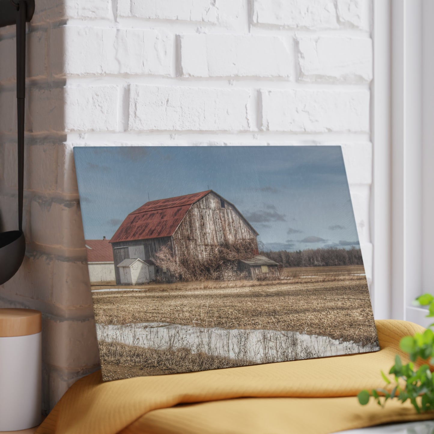 U R There Photography South Church Road Rusty Red Rustic Farmhouse Tempered-Glass Cutting Board
