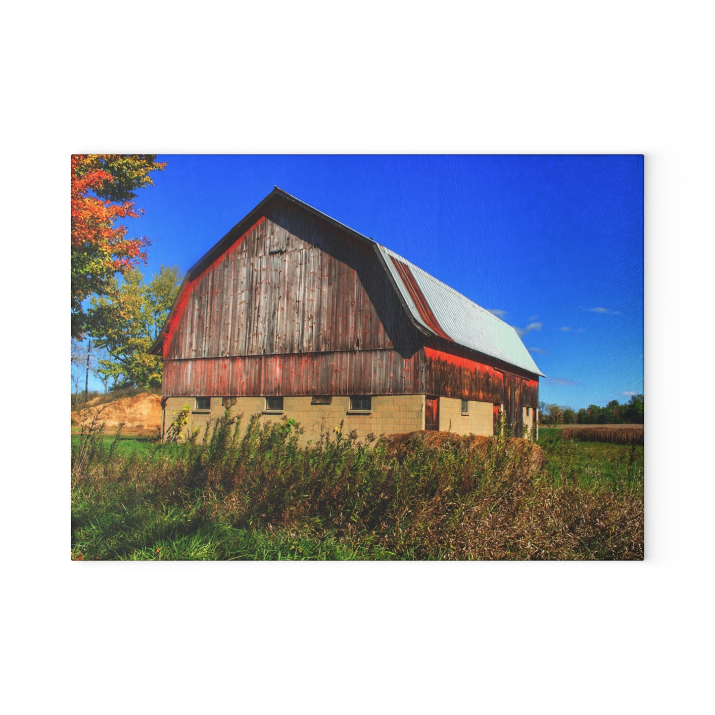 U R There Photography Byington Road Red II Rustic Farmhouse Tempered-Glass Cutting Board