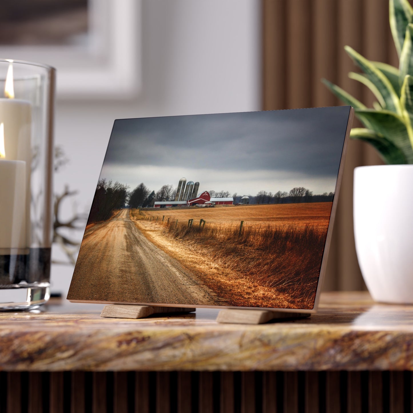 U R There Photography Across the Field on Daley Road Rustic Farmhouse Decorative Ceramic Tile