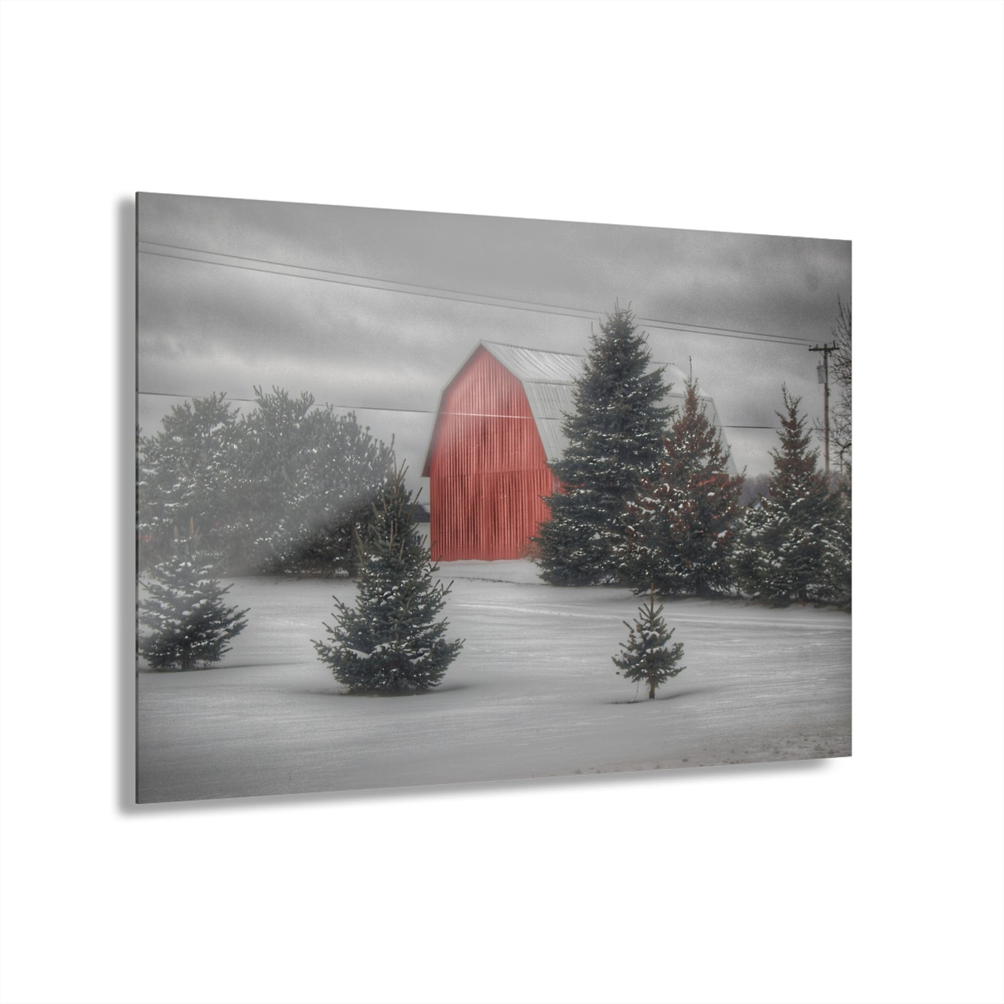 U R There Photography Vernor Road Winter Red Rustic Farmhouse Acrylic Wall Print