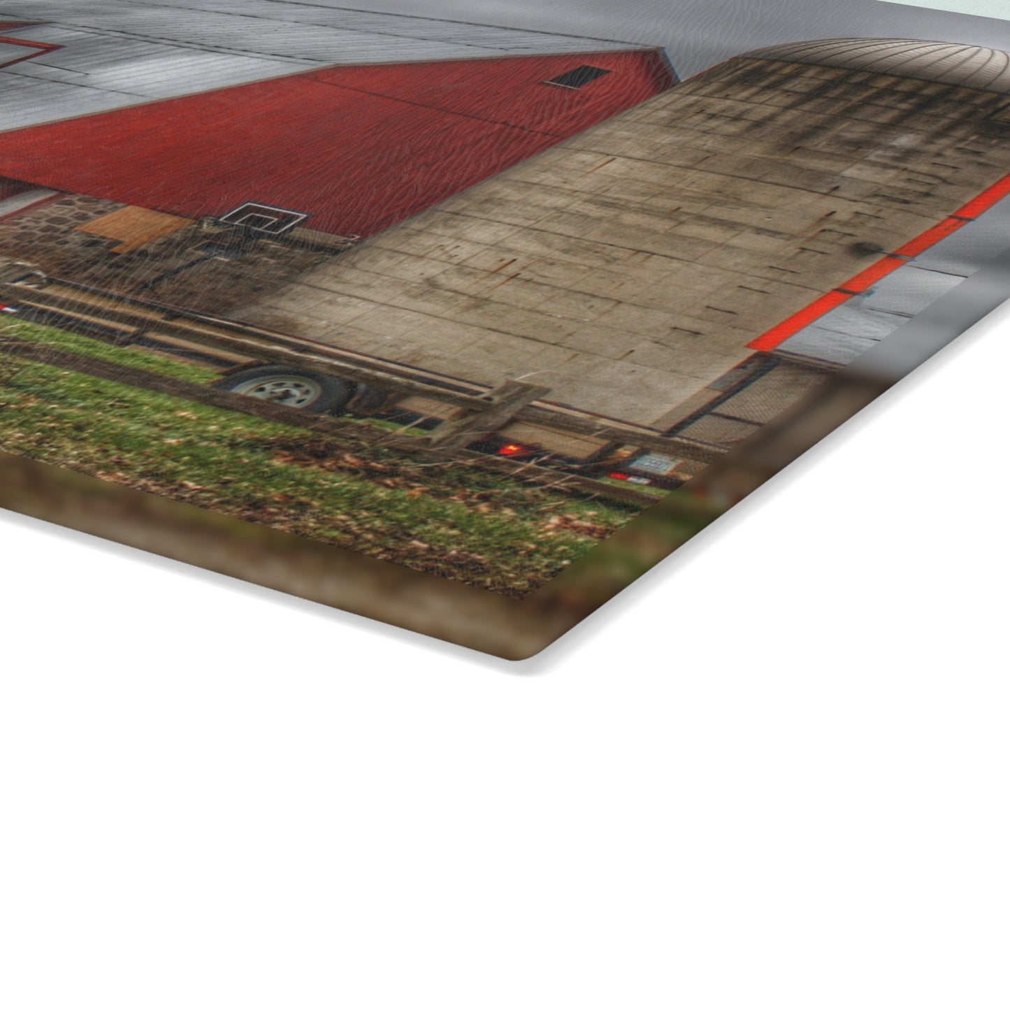 U R There Photography Slattery Roadside Red II Rustic Farmhouse Tempered-Glass Cutting Board