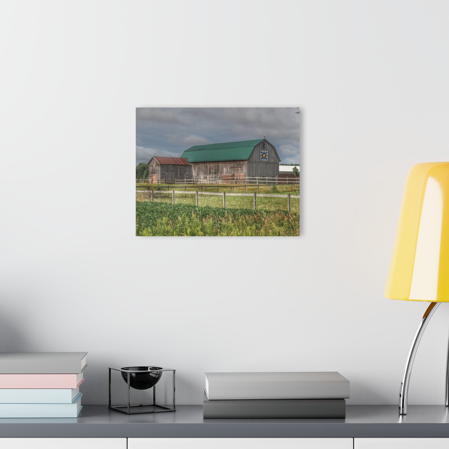 U R There Photography West Millington Road Grey Quilt Rustic Farmhouse Acrylic Wall Print