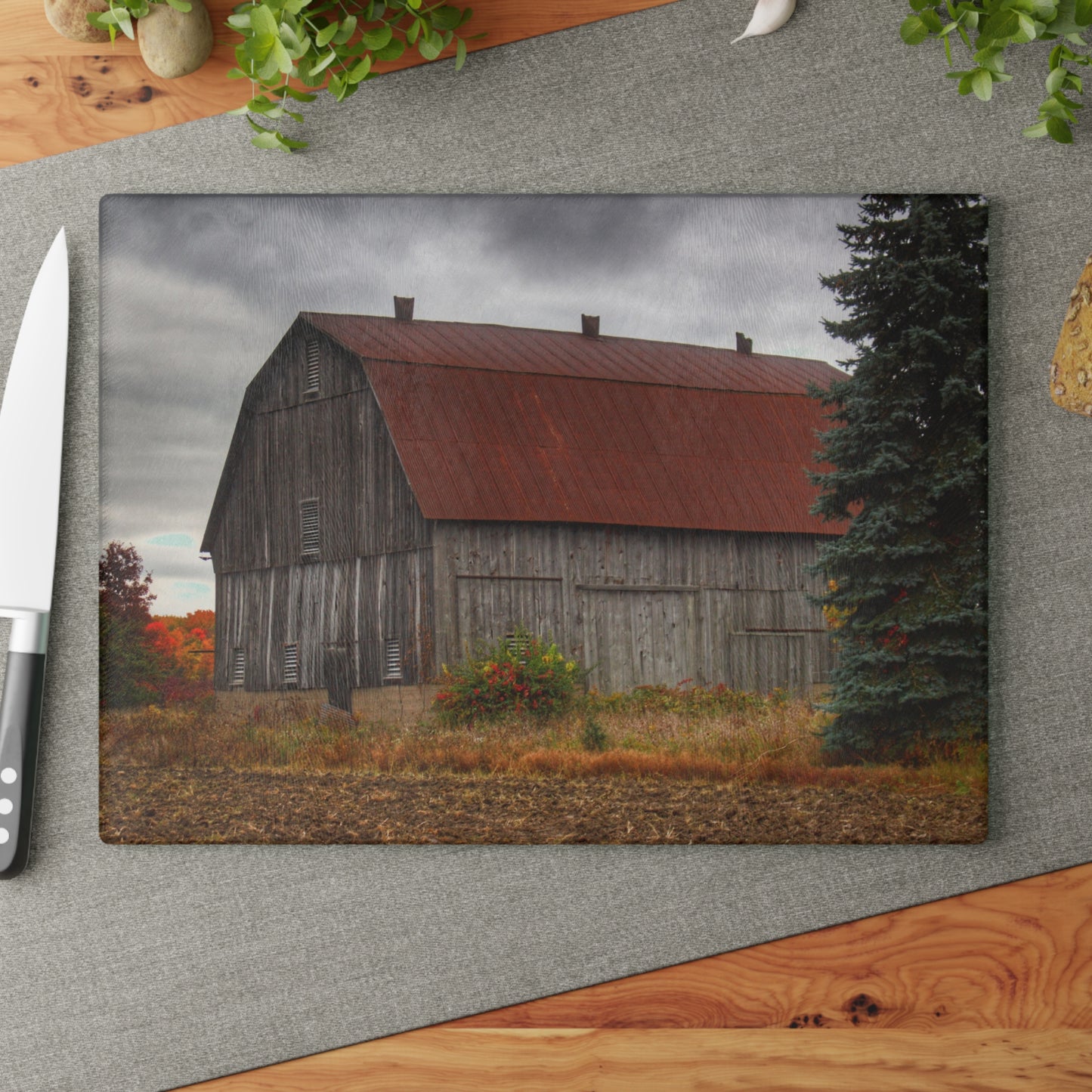 U R There Photography Sheridan Line Road Rusted Grey II Rustic Farmhouse Tempered-Glass Cutting Board