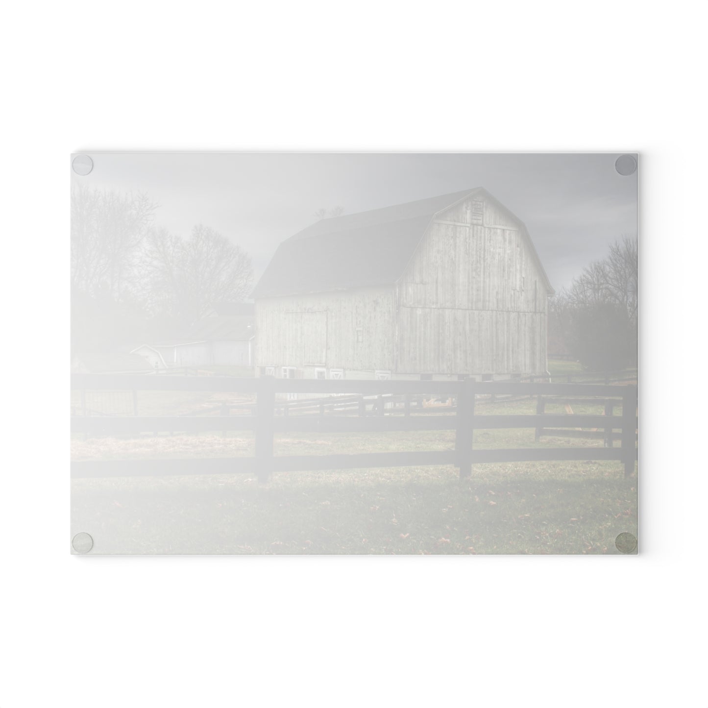 U R There Photography Roadside White Beyond the Fences Rustic Farmhouse Tempered-Glass Cutting Board
