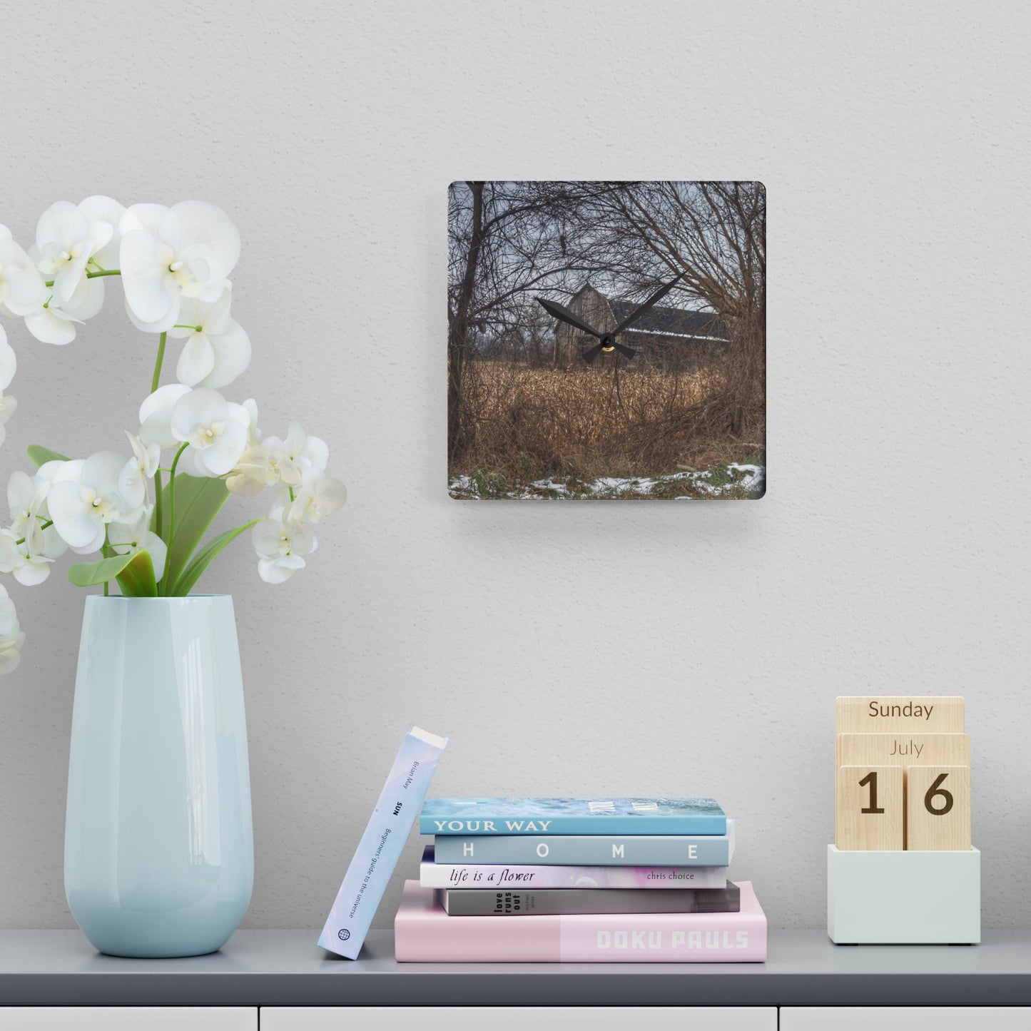 U R There Photography North Oxford Road Grey I Rustic Farmhouse Acrylic Analog Wall Clock
