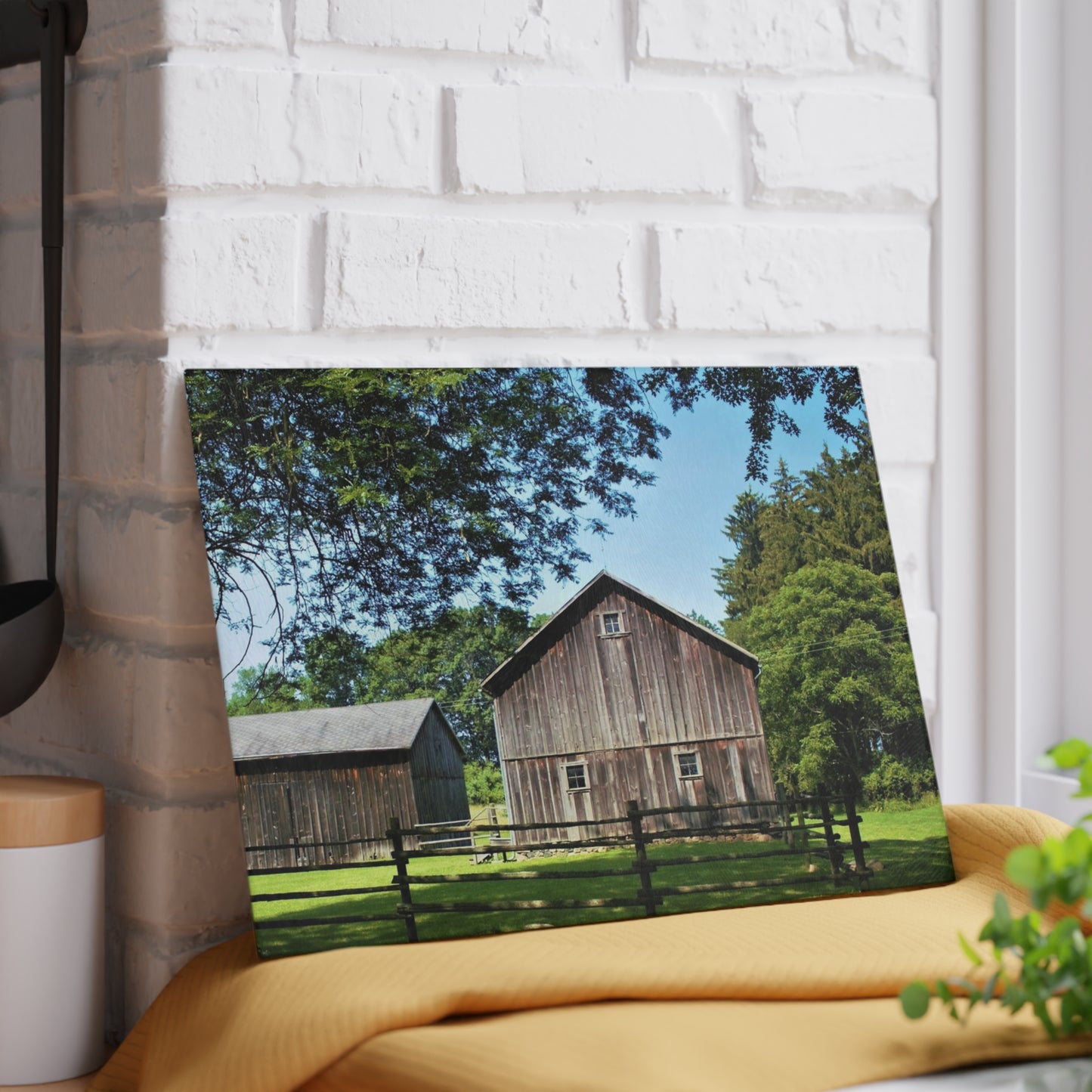 U R There Photography Otisville Grey Rustic Farmhouse Tempered-Glass Cutting Board