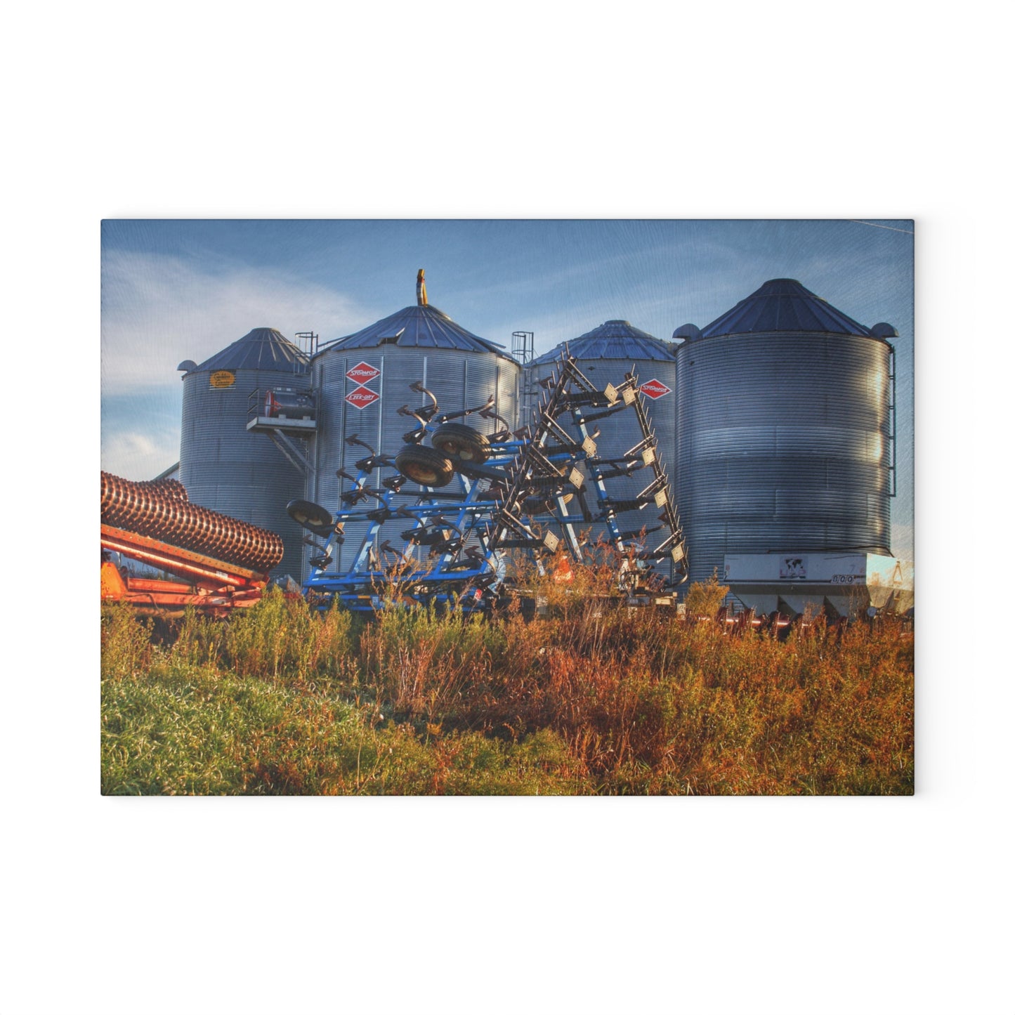 U R There Photography Peck Road Grain Silos Rustic Farmhouse Tempered-Glass Cutting Board
