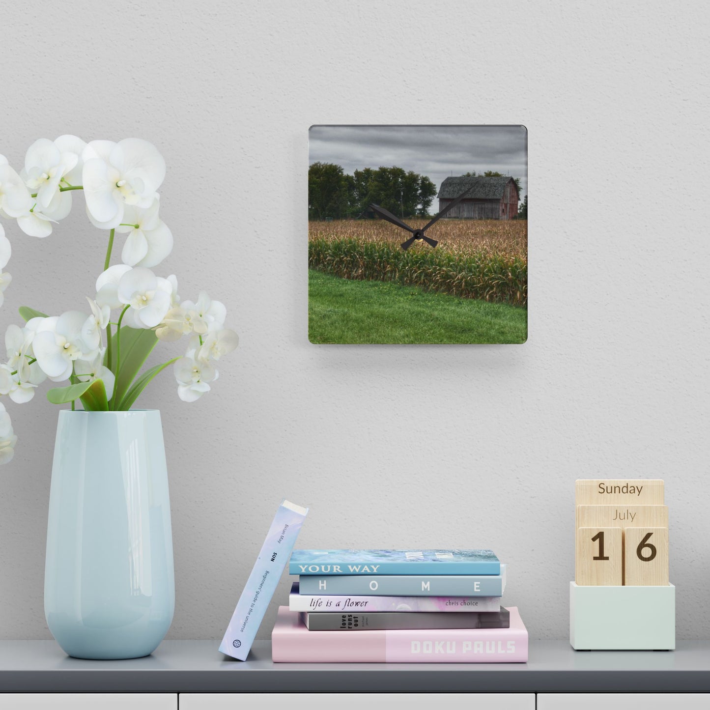 U R There Photography East Caro Road Reds Rustic Farmhouse Acrylic Analog Wall Clock