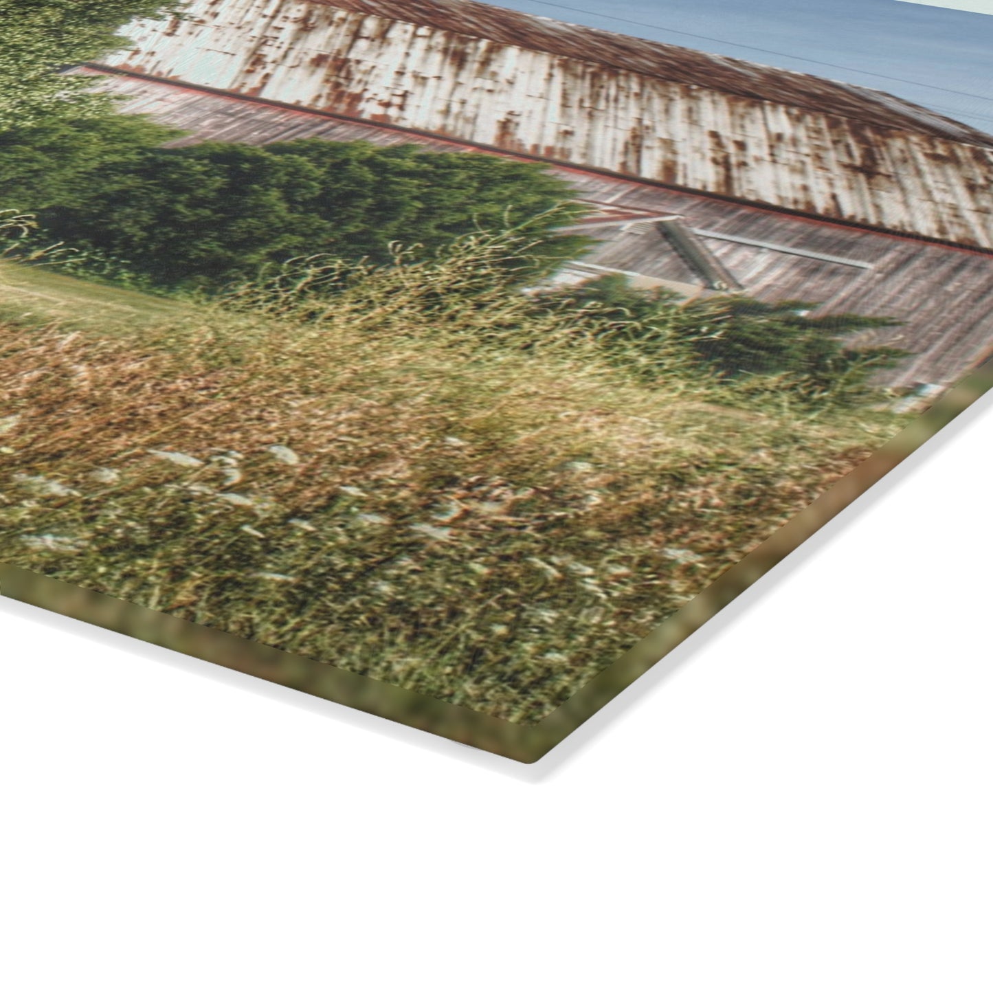 U R There Photography Barkley Road Red in Summer II Rustic Farmhouse Tempered-Glass Cutting Board