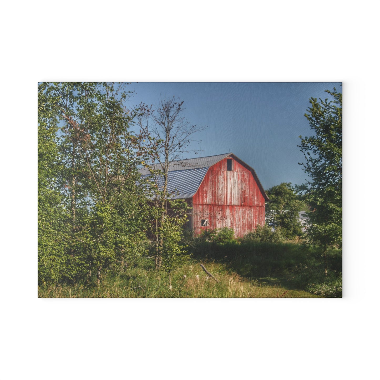 U R There Photography Columbiaville Red in Summer III Rustic Farmhouse Tempered-Glass Cutting Board