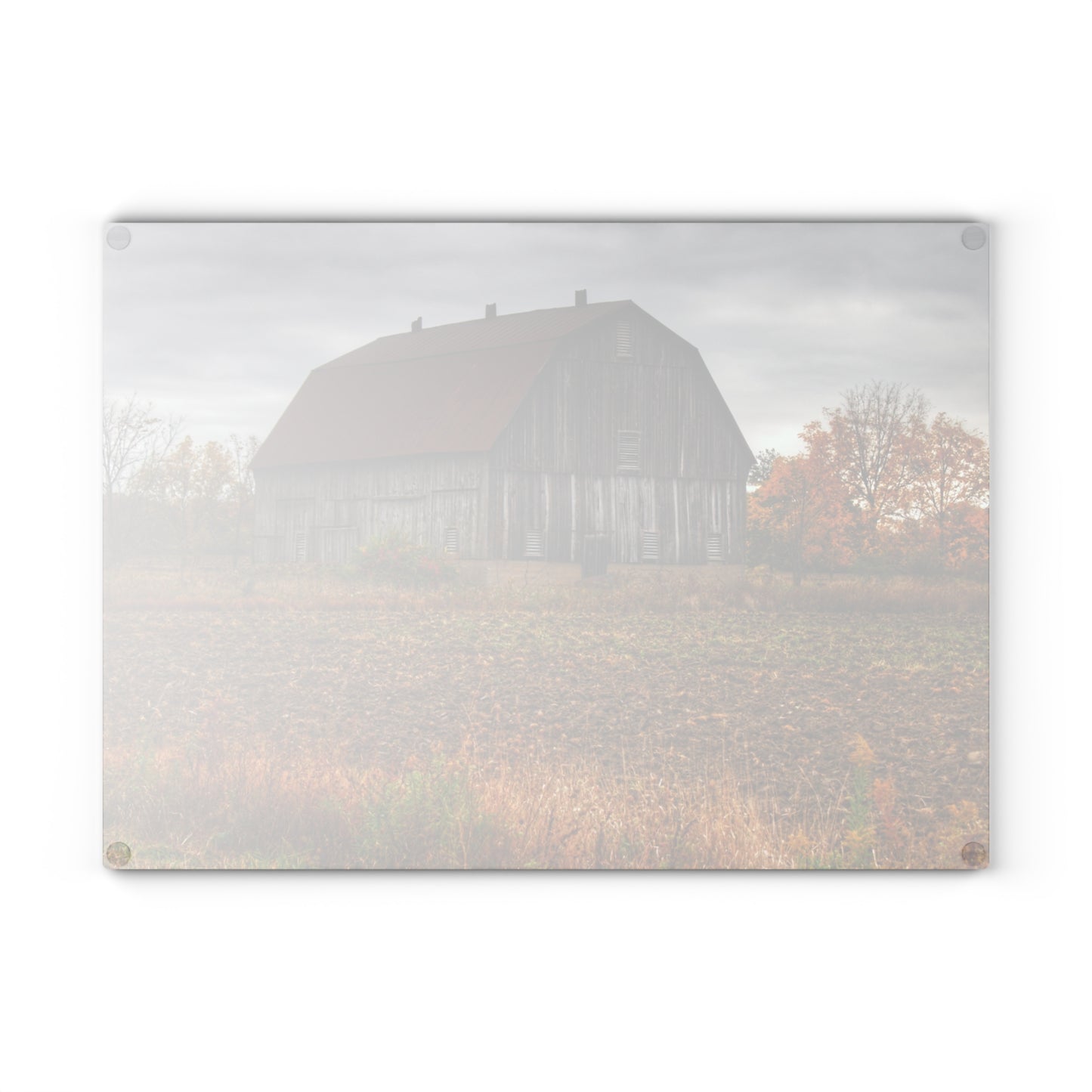 U R There Photography Sheridan Line Road Rusted Grey I Rustic Farmhouse Tempered-Glass Cutting Board 8"x 11"