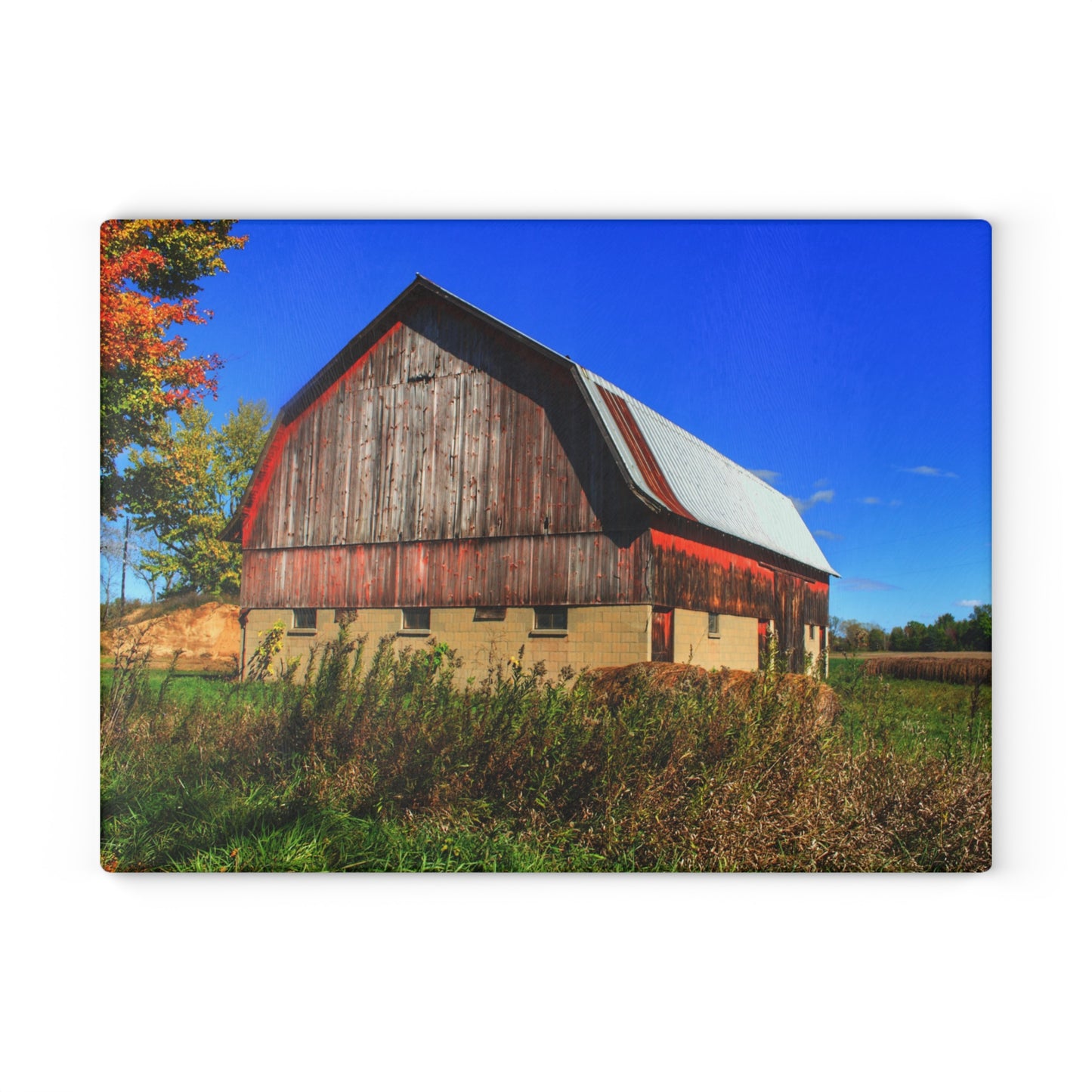 U R There Photography Byington Road Red II Rustic Farmhouse Tempered-Glass Cutting Board
