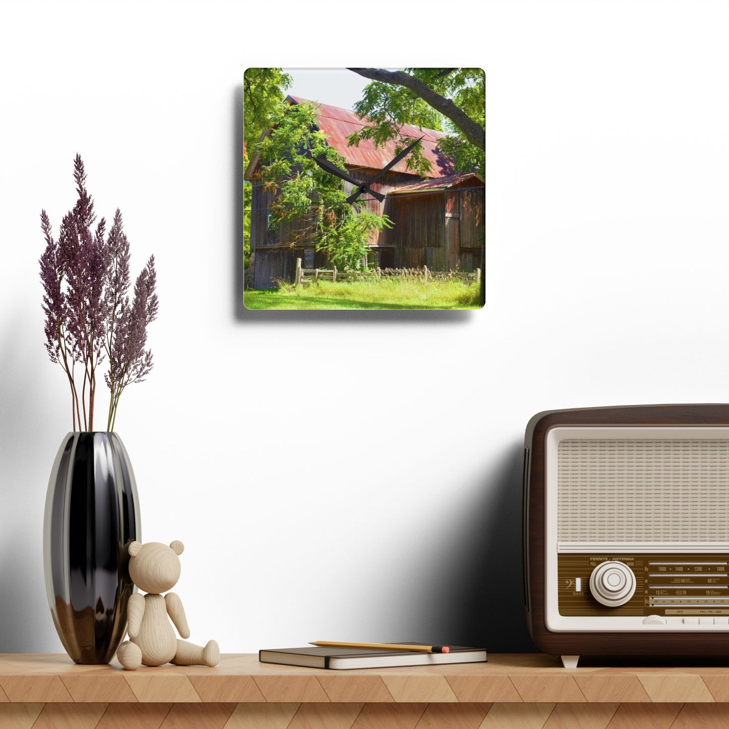 U R There Photography Oxford Rusted Red III Rustic Farmhouse Acrylic Analog Wall Clock