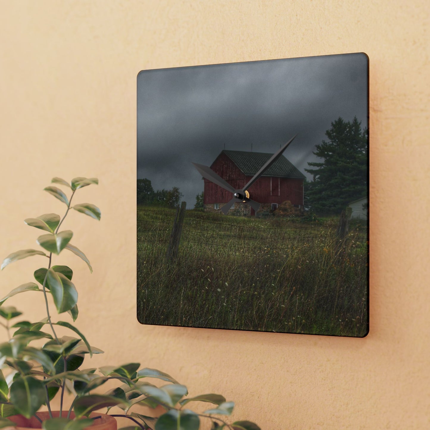 Rustic Farmhouse Wall Clock featuring Stone Red I