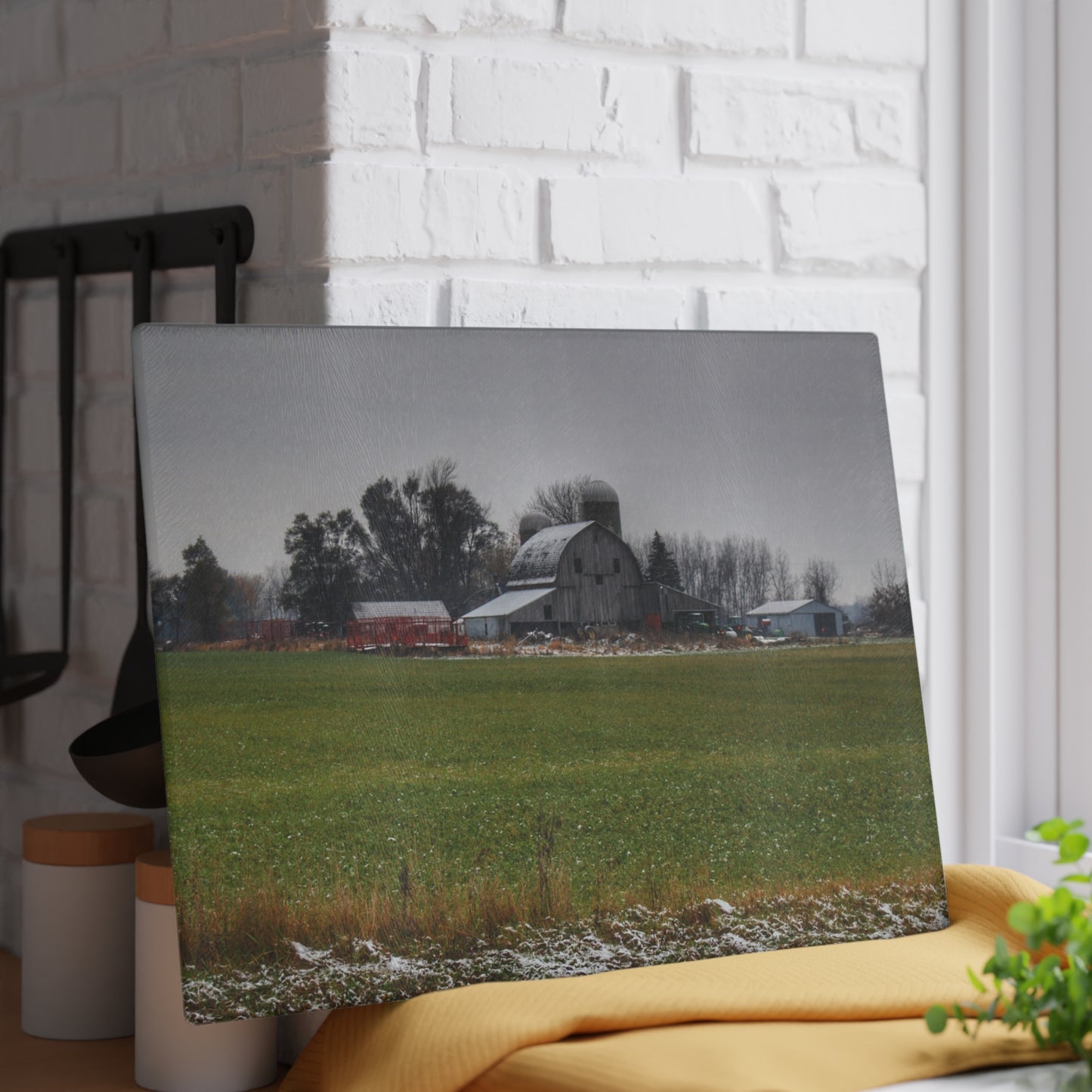 U R There Photography Shepard Road Grey Rustic Farmhouse Tempered-Glass Cutting Board