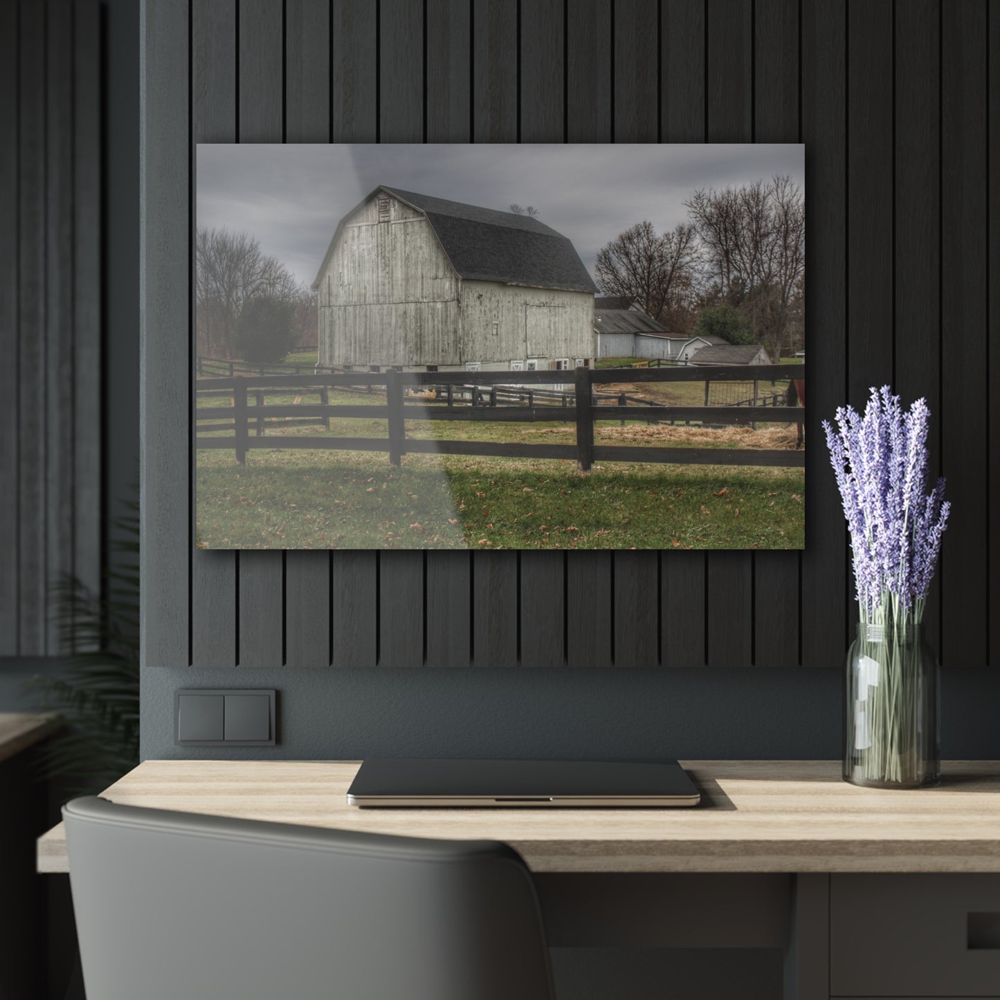 U R There Photography Roadside White Beyond the Fences Rustic Farmhouse Acrylic Wall Print
