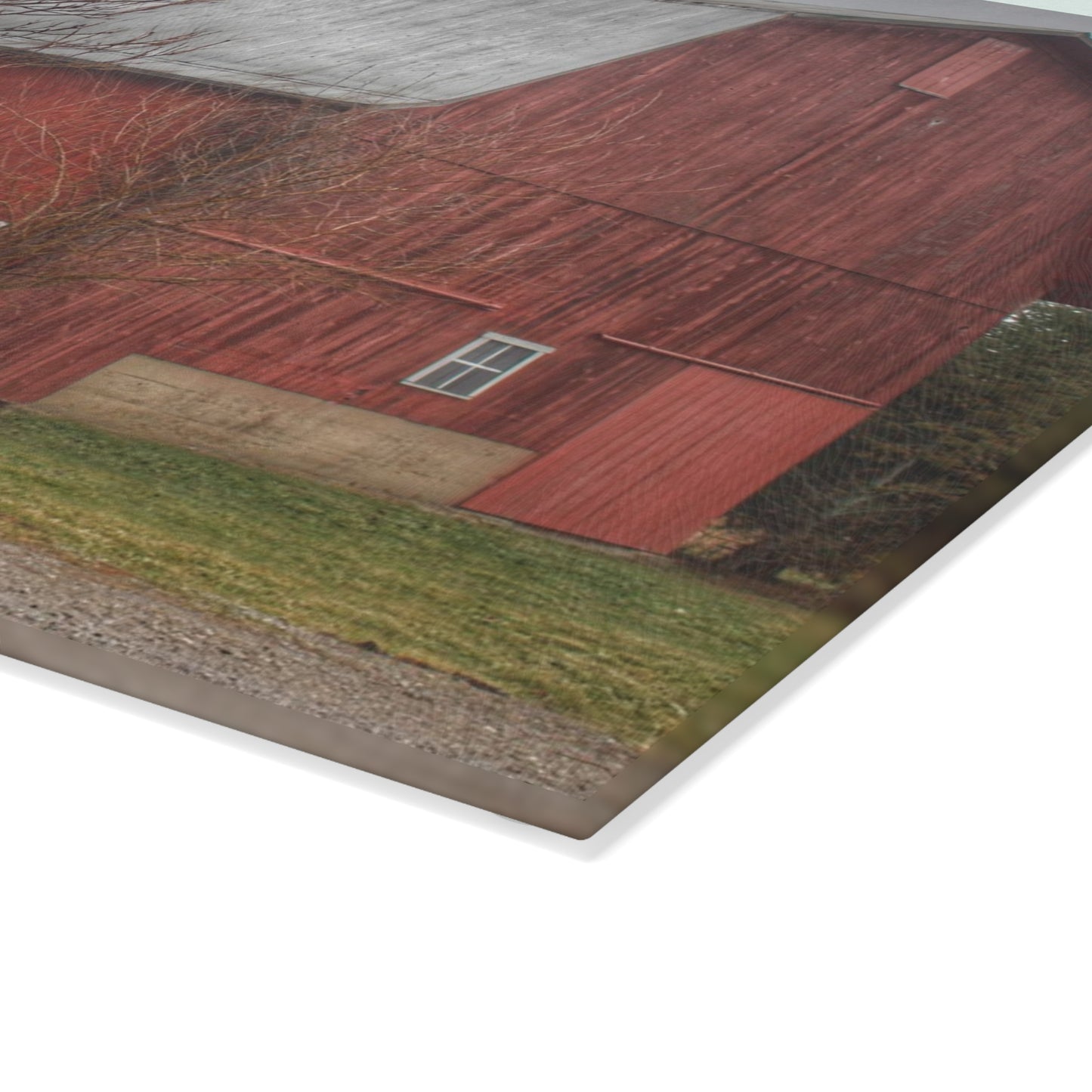 U R There Photography Bray Road Red II Rustic Farmhouse Tempered-Glass Cutting Board