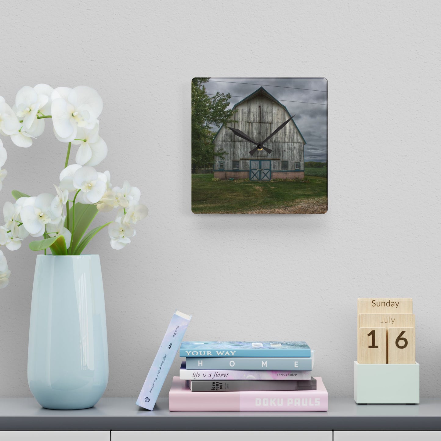 U R There Photography Bristol Road White I Rustic Farmhouse Acrylic Analog Wall Clock