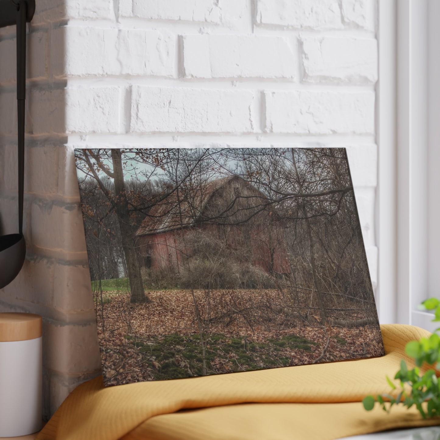 U R There Photography Mayville Hidden Barn II Rustic Farmhouse Tempered-Glass Cutting Board
