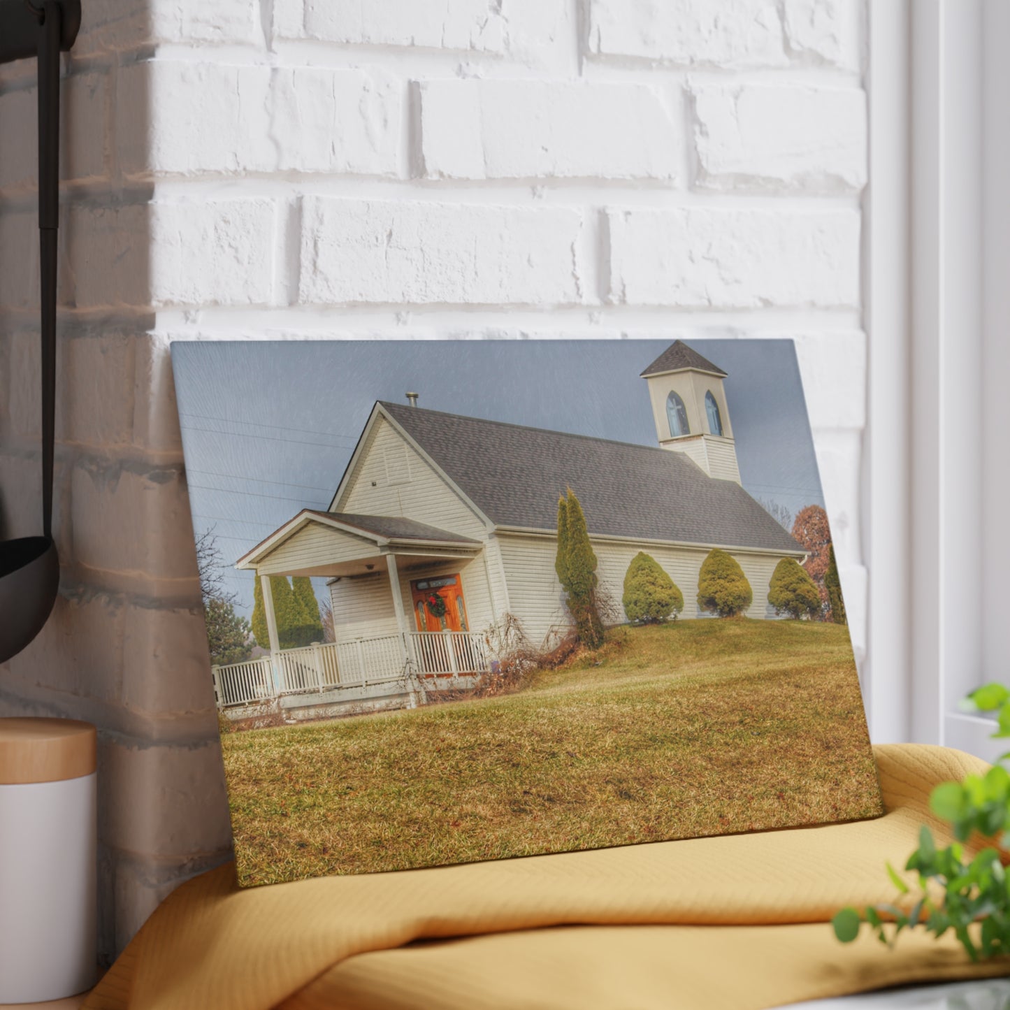 U R There Photography Oxford Chapel Rustic Farmhouse Tempered-Glass Cutting Board