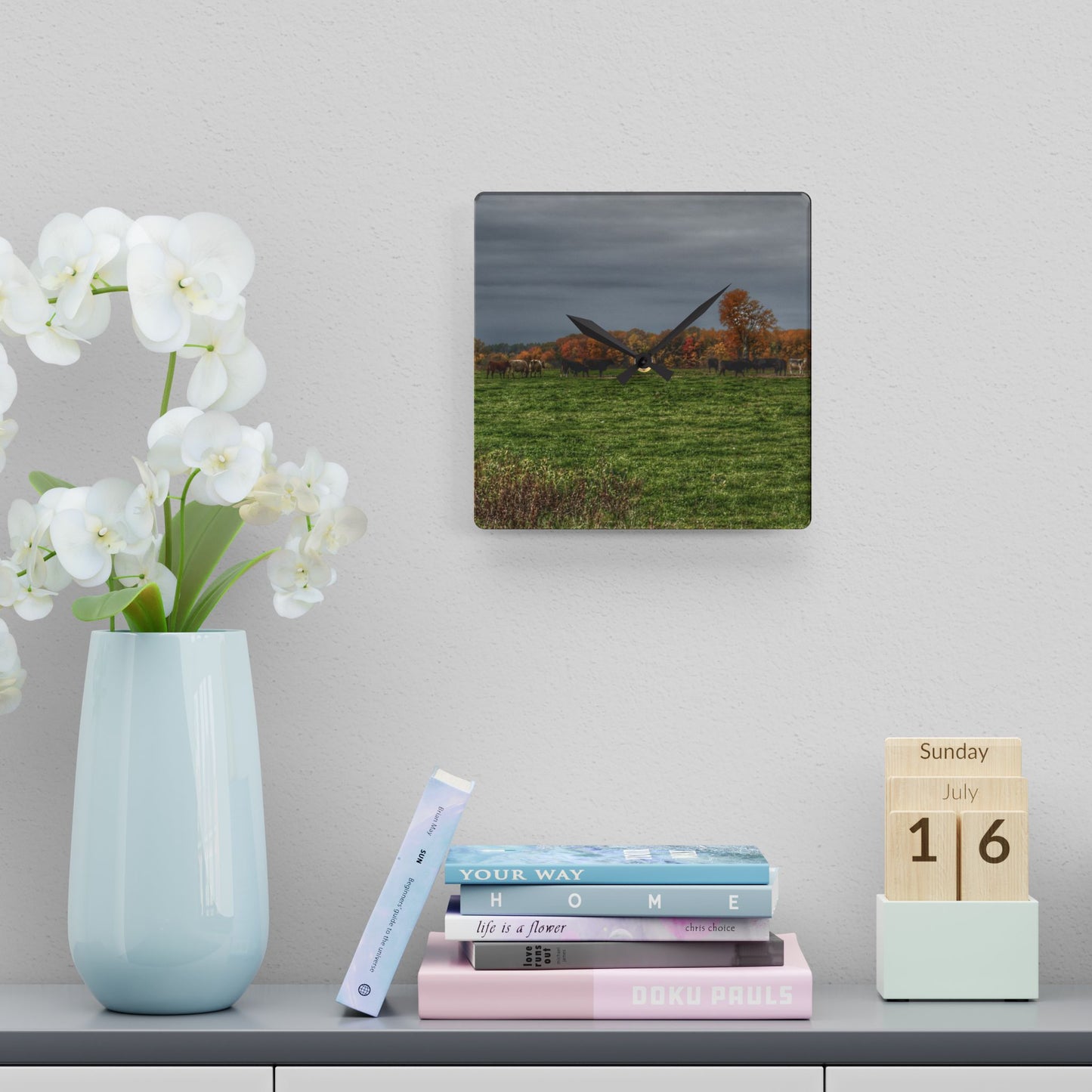 U R There Photography Oak Cows Rustic Farmhouse Acrylic Analog Wall Clock