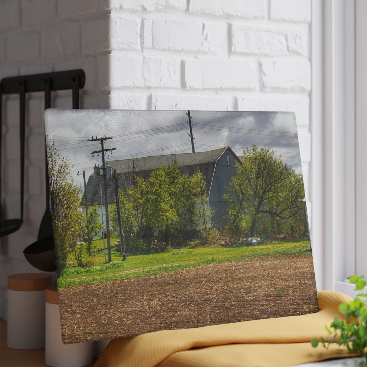 U R There Photography Rescue Road Old Grey Rustic Farmhouse Tempered-Glass Cutting Board
