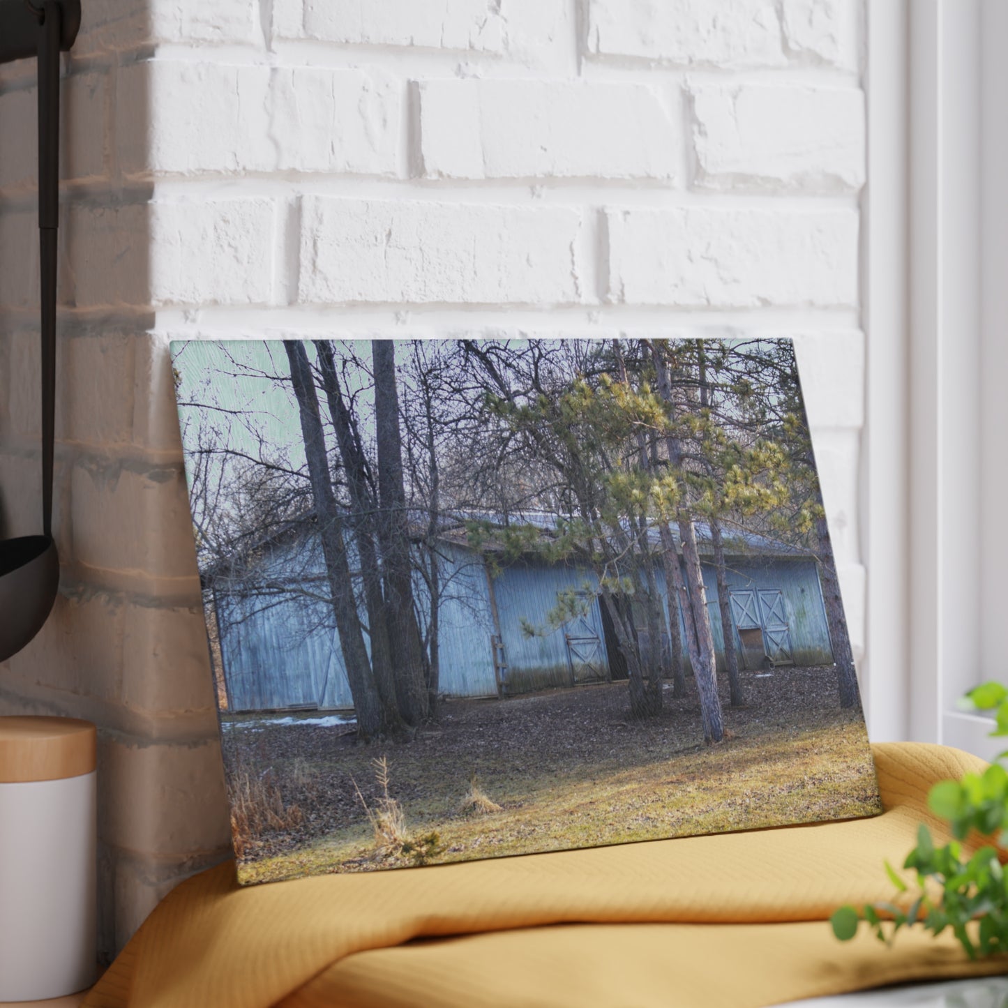 U R There Photography Hickory Lane Grey Rustic Farmhouse Tempered-Glass Cutting Board