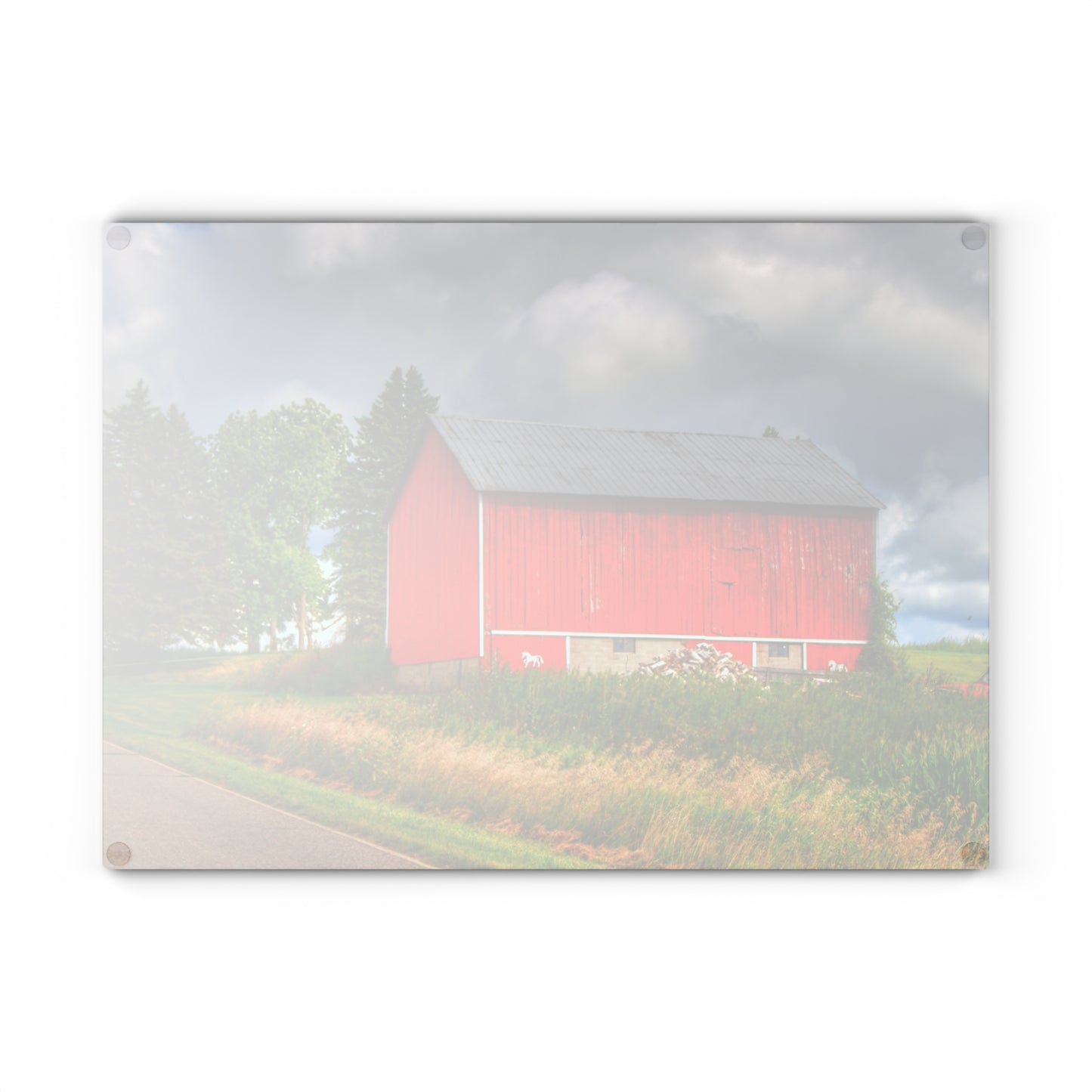 U R There Photography West Brown Horse Barn I Rustic Farmhouse Tempered-Glass Cutting Board