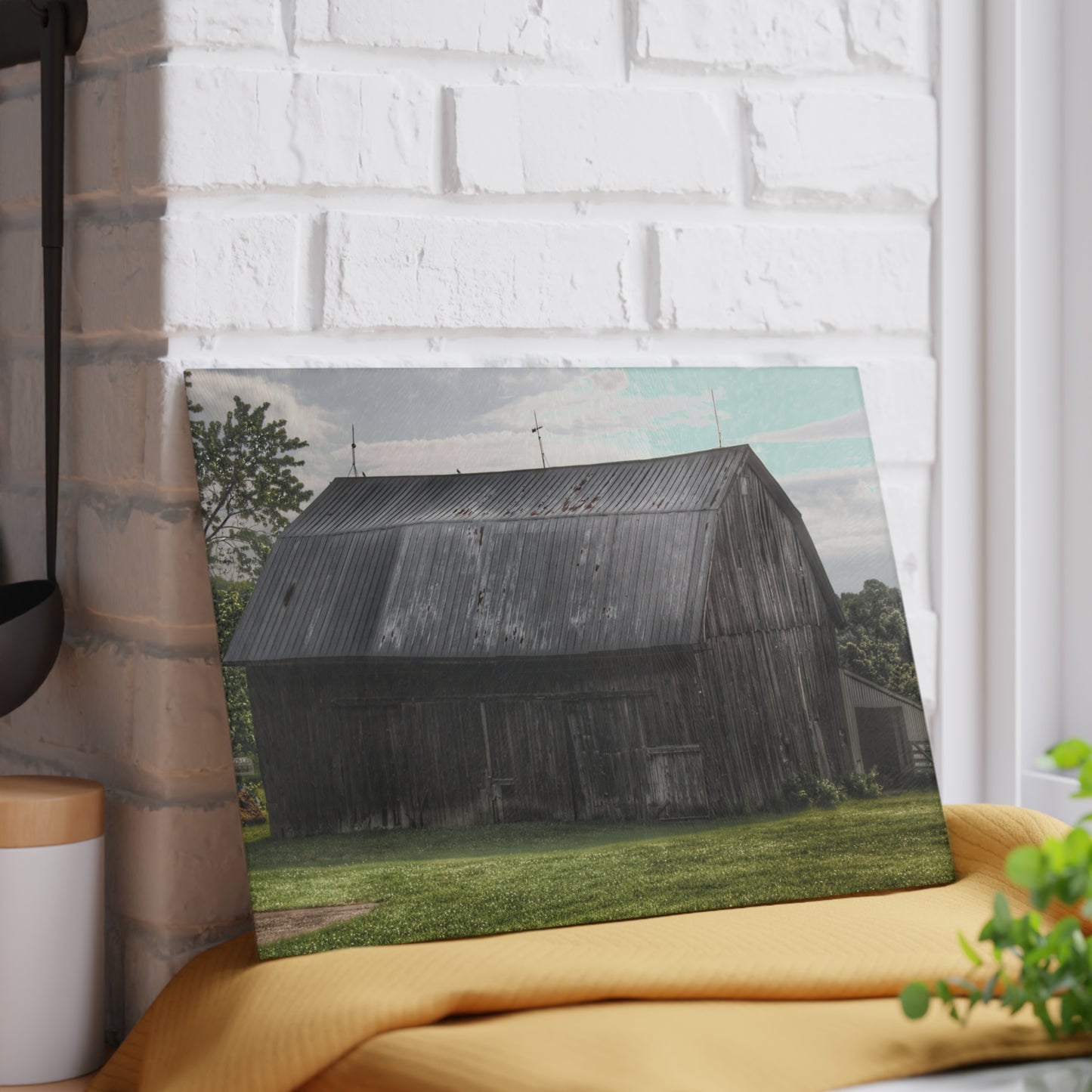 U R There Photography Rich Road Grey Rustic Farmhouse Tempered-Glass Cutting Board