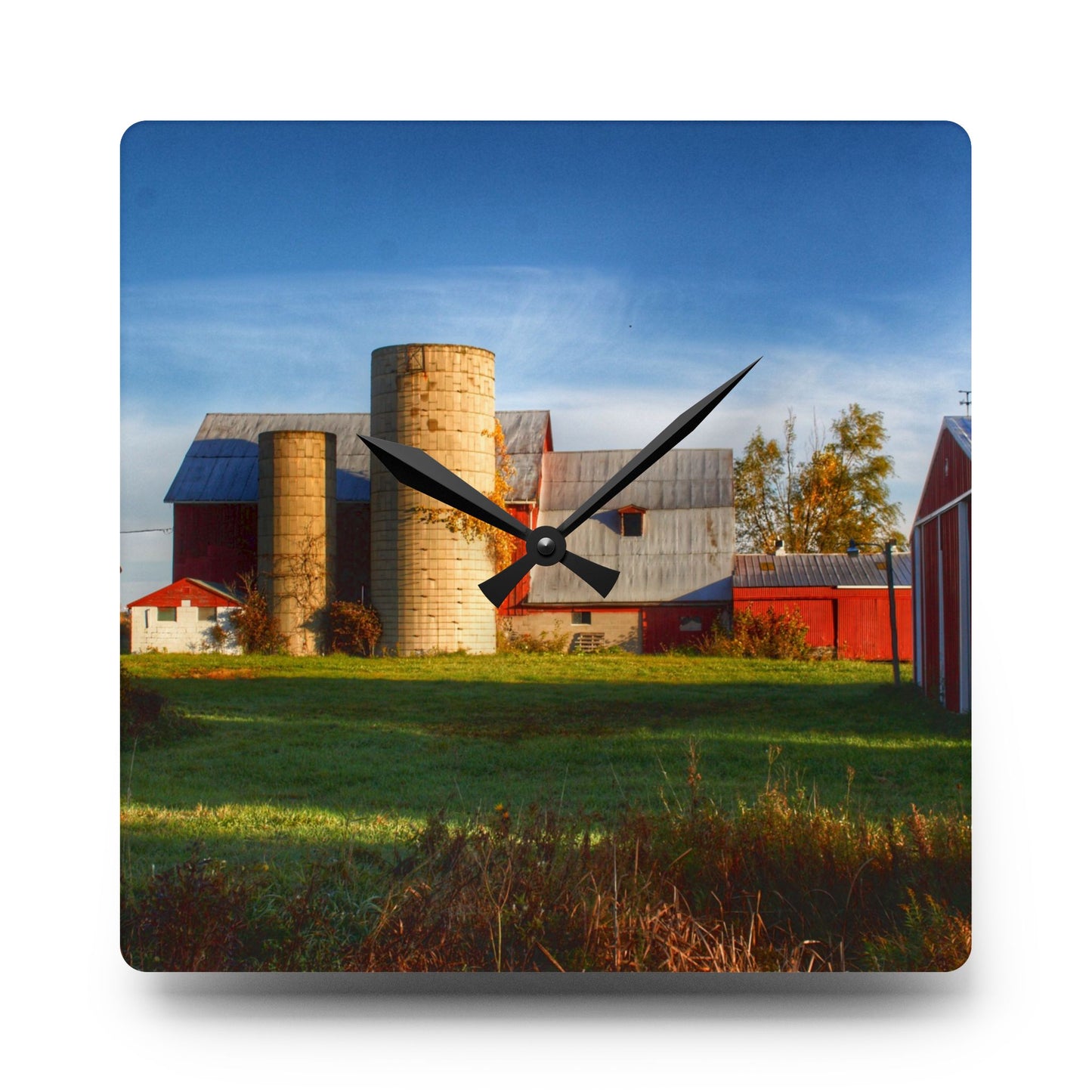 U R There Photography Maynard Road Reds Rustic Farmhouse Acrylic Analog Wall Clock