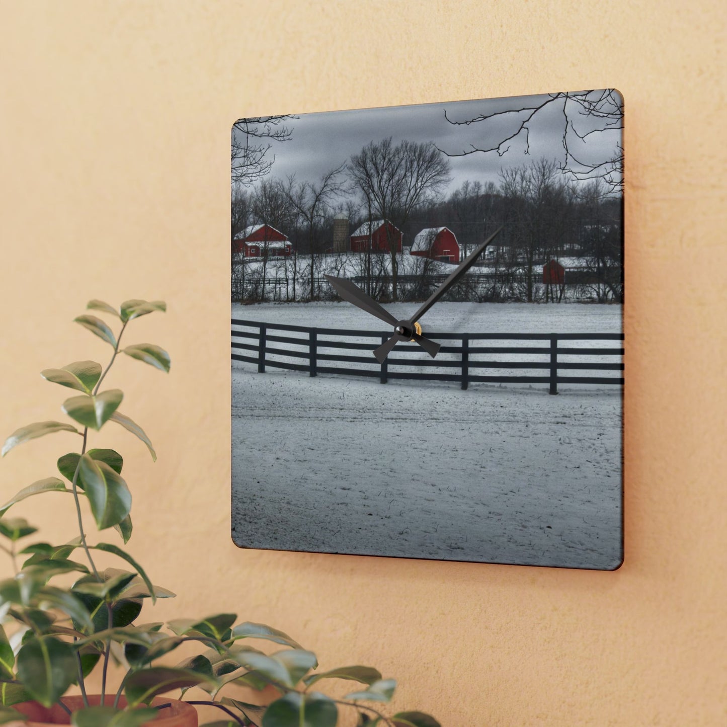 U R There Photography Barns of Barber Road II Rustic Farmhouse Acrylic Analog Wall Clock