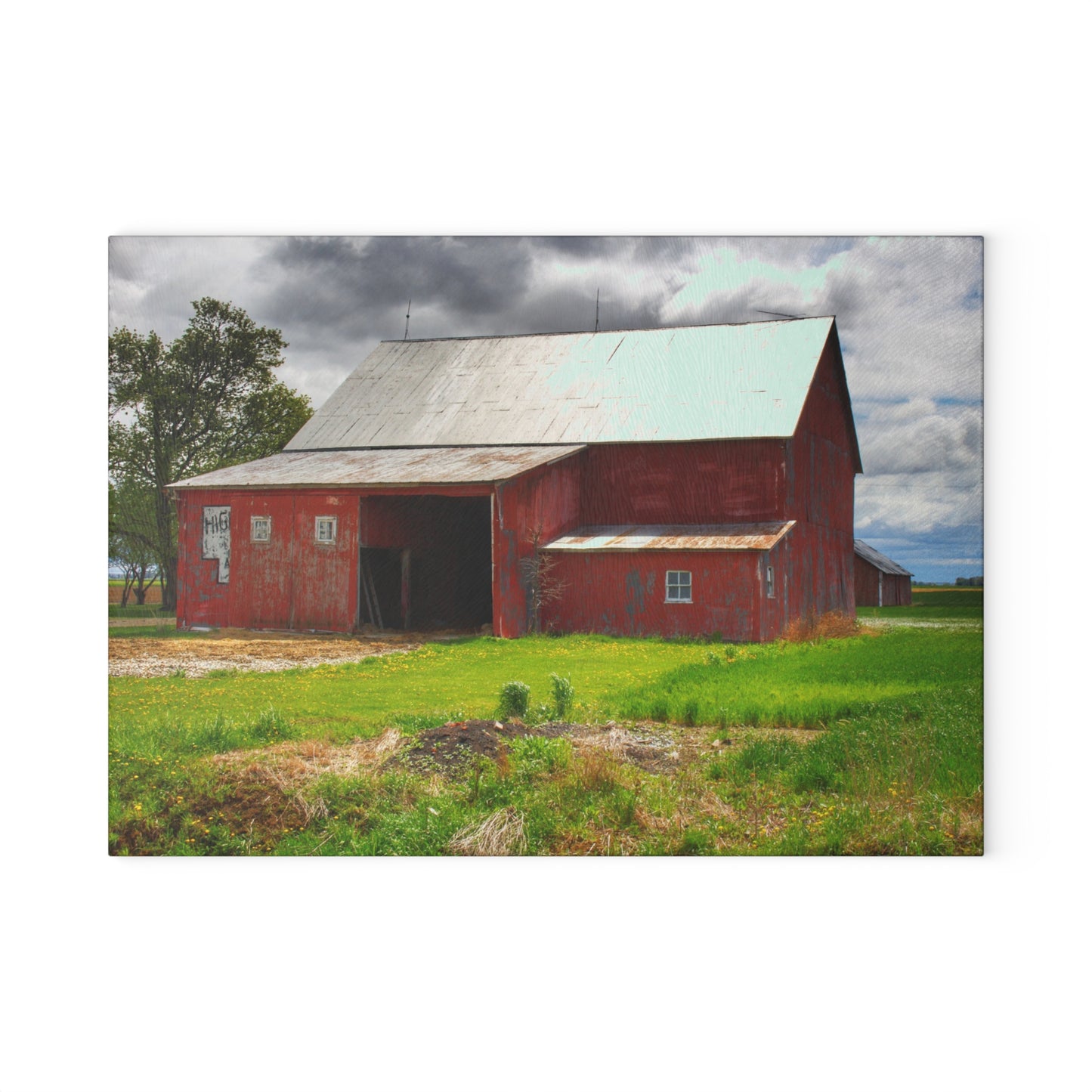U R There Photography Rescue Road Reds Rustic Farmhouse Tempered-Glass Cutting Board