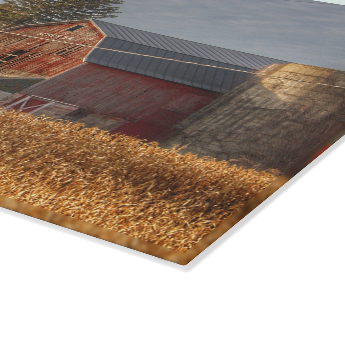U R There Photography Otter Lake Road Red I Rustic Farmhouse Tempered-Glass Cutting Board