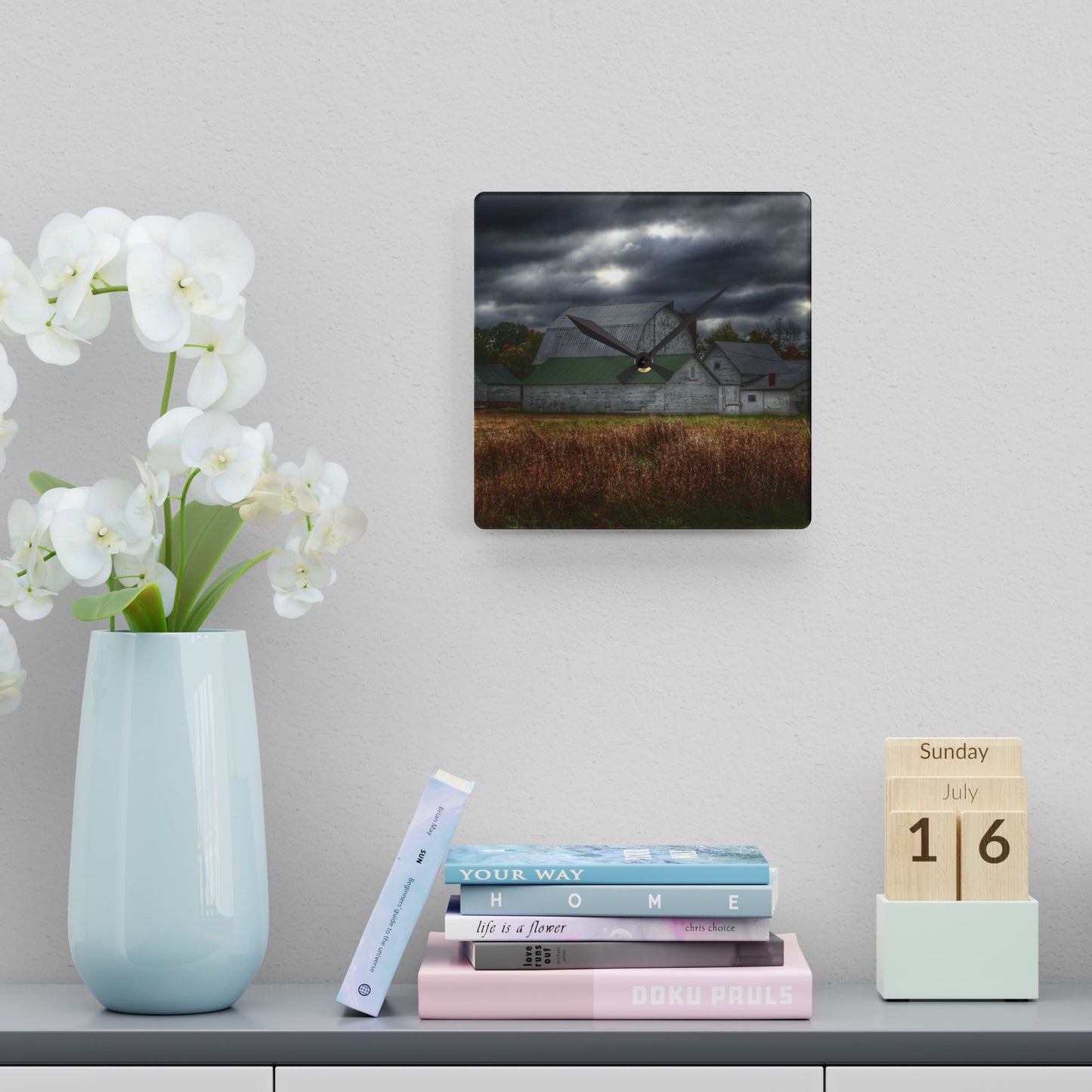 U R There Photography Farnsworth Road White Rustic Farmhouse Acrylic Analog Wall Clock