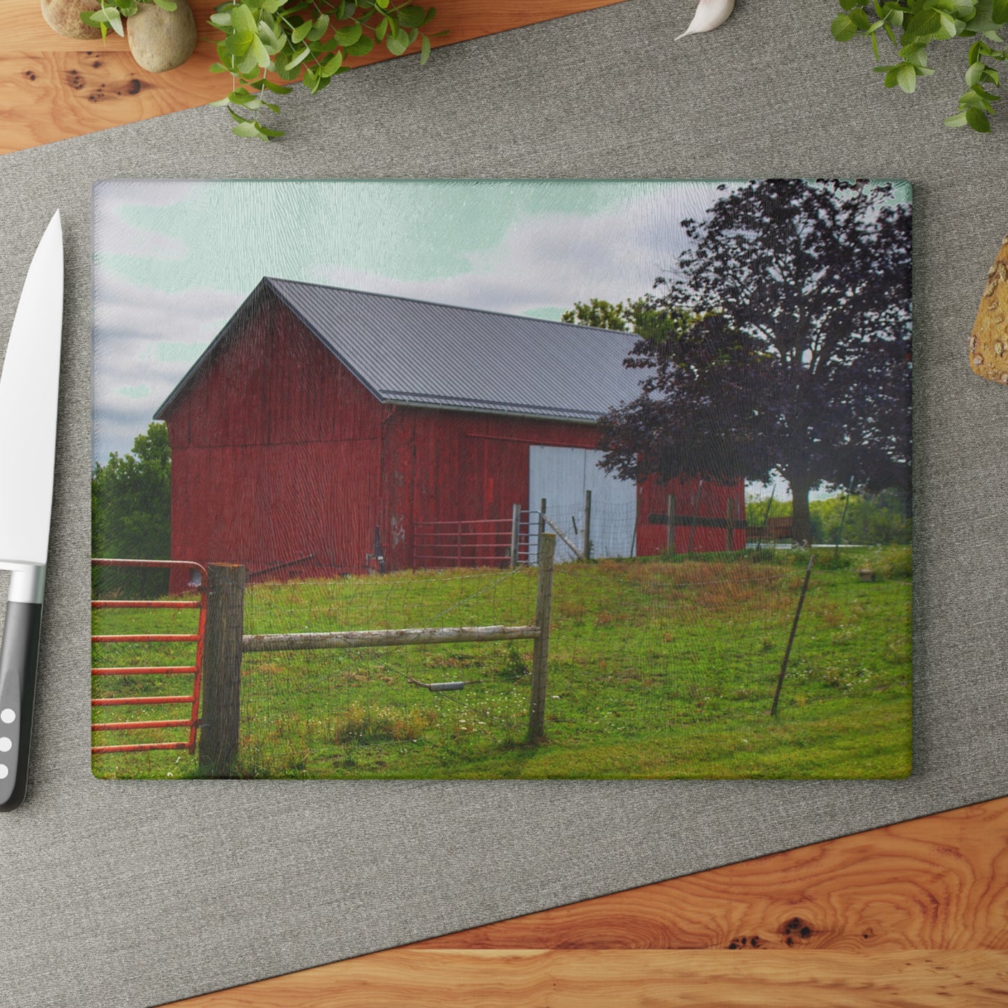U R There Photography Slattery Red Rustic Farmhouse Tempered-Glass Cutting Board