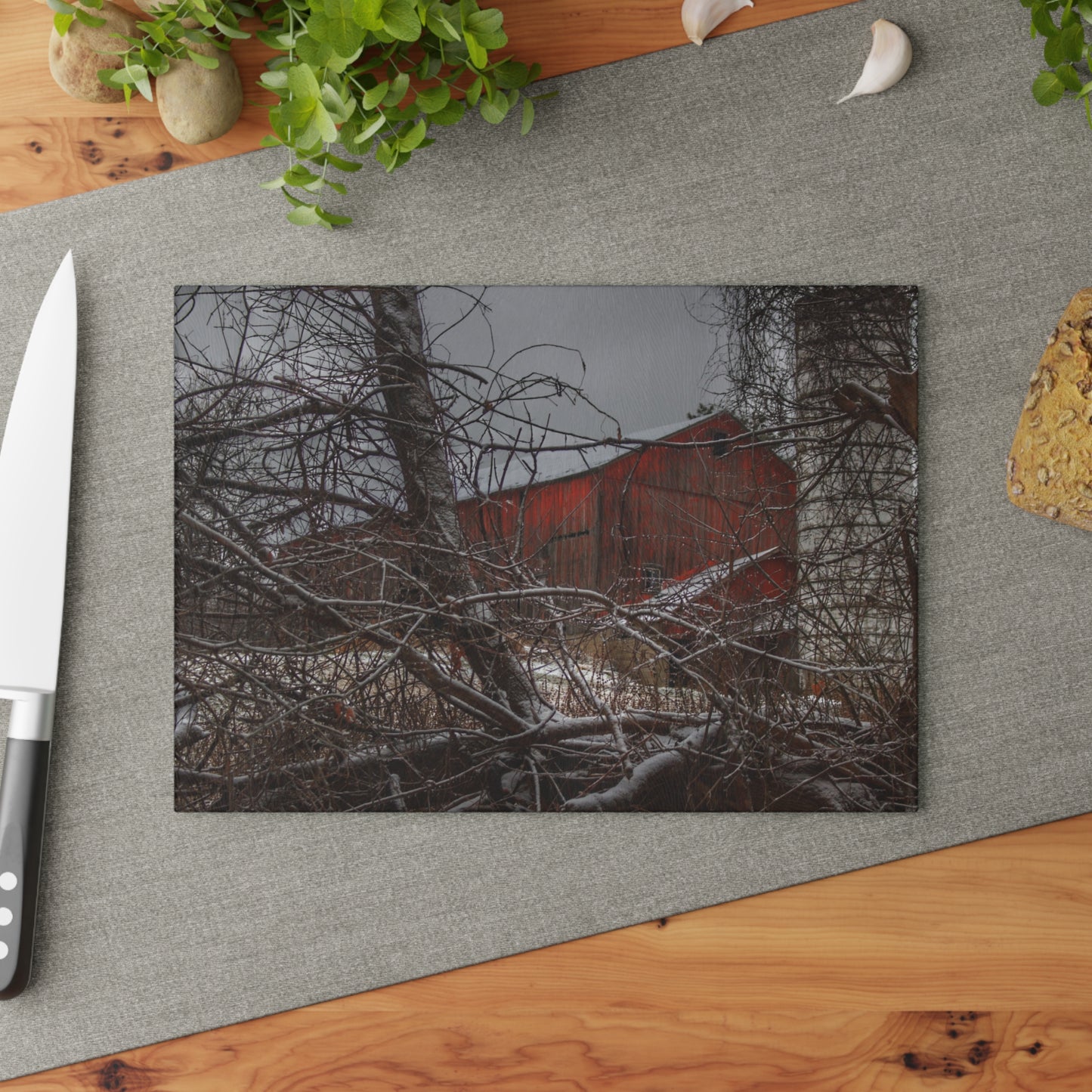 U R There Photography Sandhill Road Hidden Red II Rustic Farmhouse Tempered-Glass Cutting Board