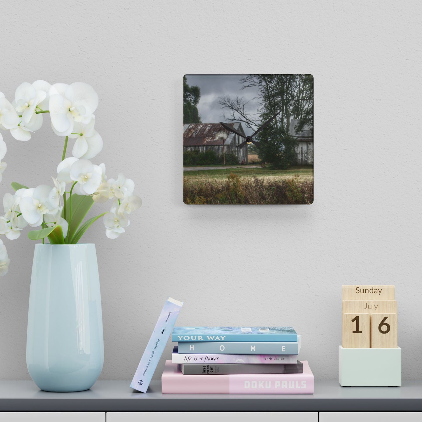 U R There Photography Richville Road Shacks Rustic Farmhouse Acrylic Analog Wall Clock