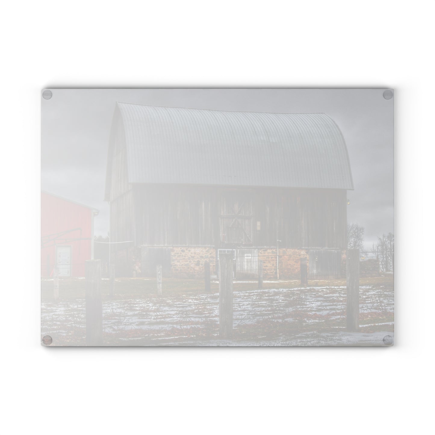 U R There Photography Schott Road Grey III Rustic Farmhouse Tempered-Glass Cutting Board