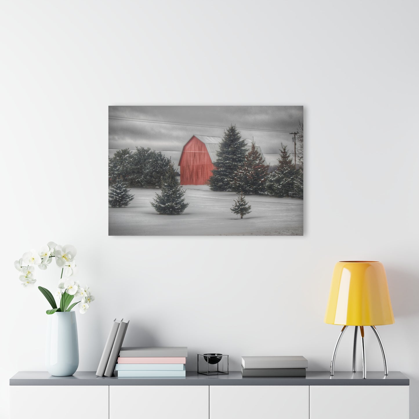 U R There Photography Vernor Road Winter Red Rustic Farmhouse Acrylic Wall Print