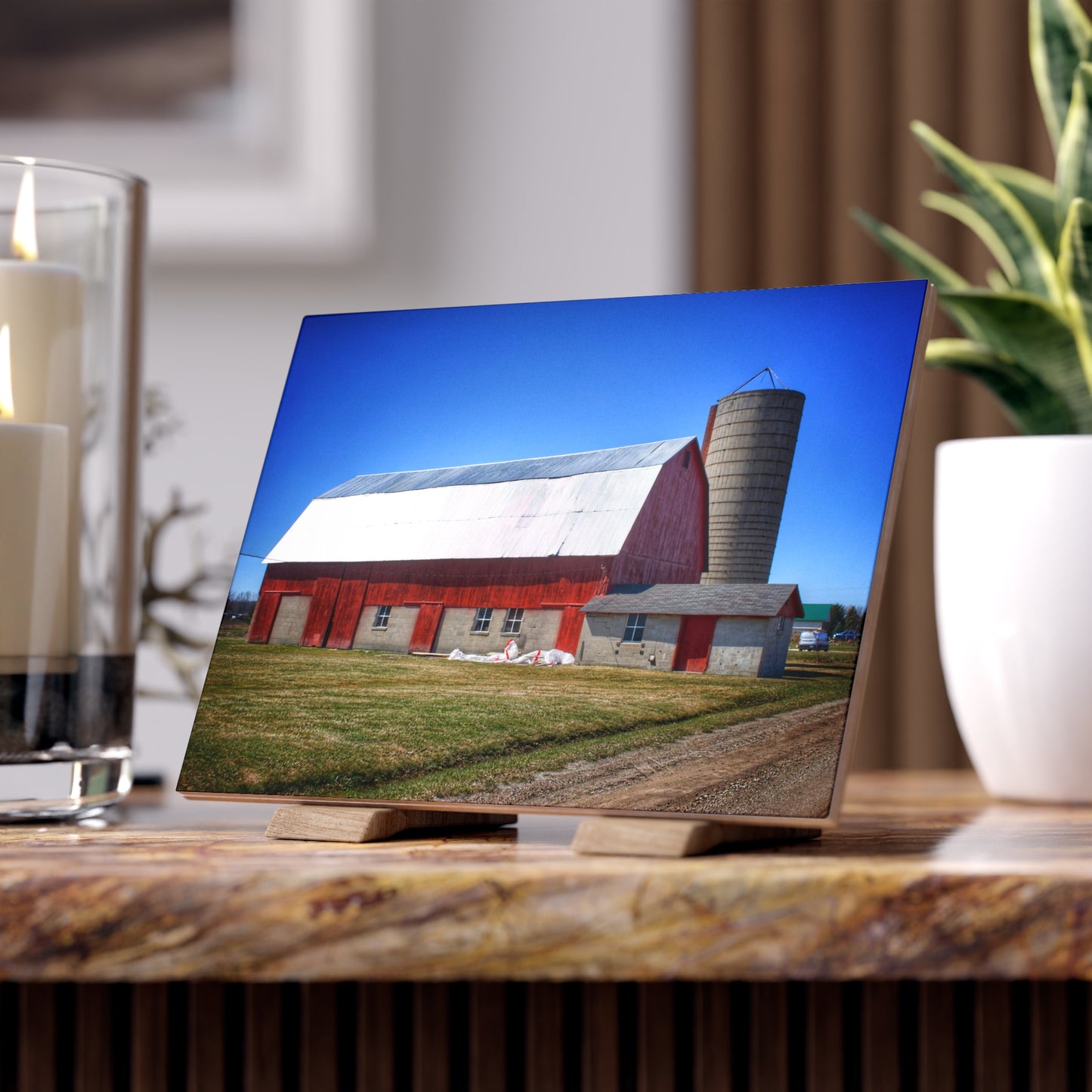 U R There Photography Burt Road Red and Silo Rustic Farmhouse Decorative Ceramic Tile